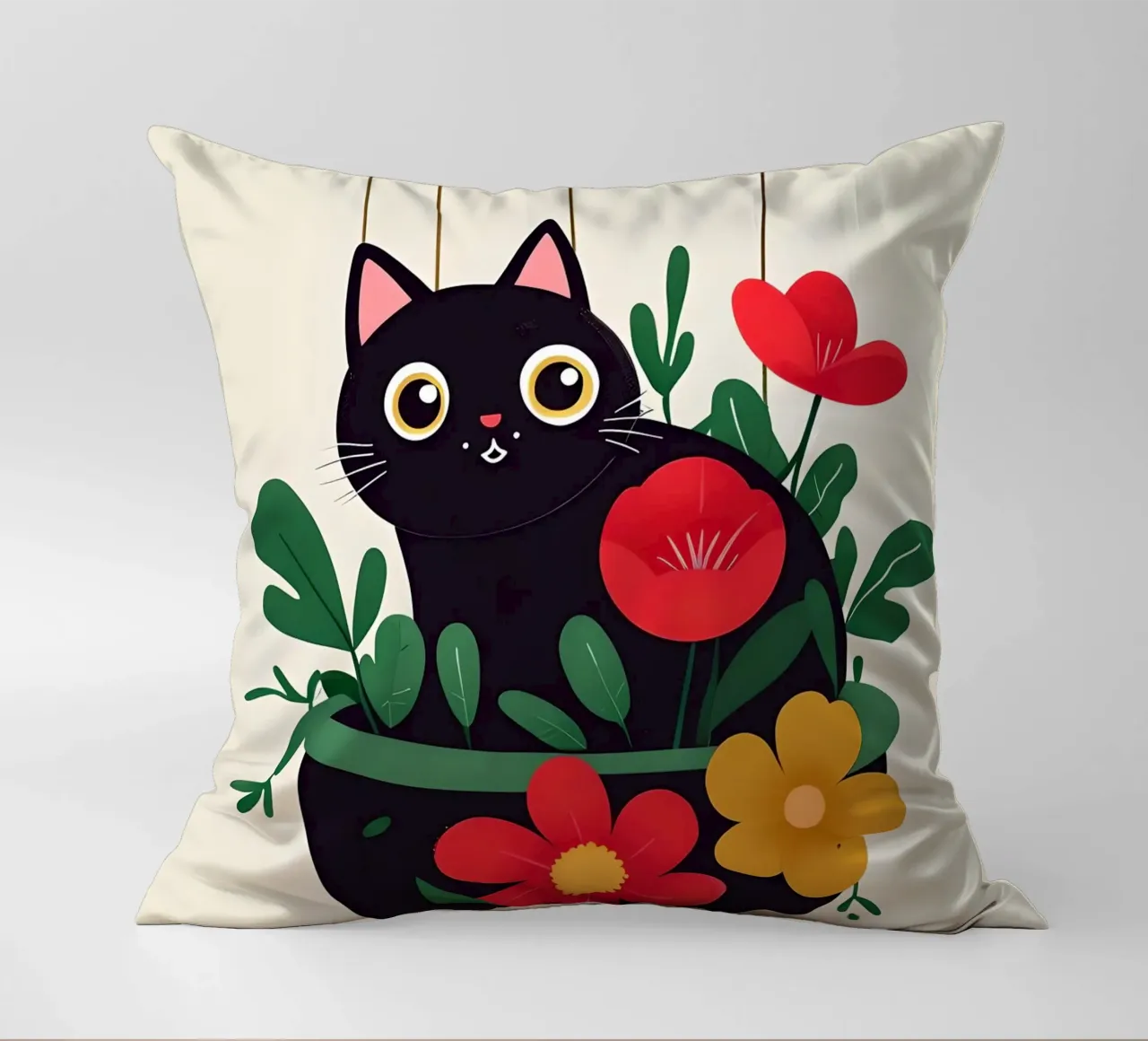Gatto nero in vaso di fiori cuscino da 🥝 KIWI STORE