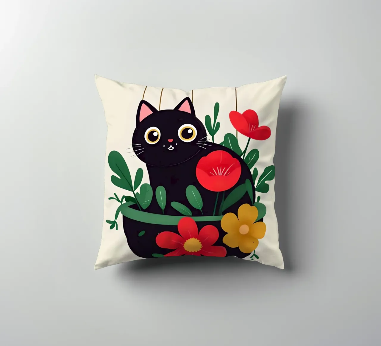 Gatto nero in vaso di fiori cuscino da 🥝 KIWI STORE