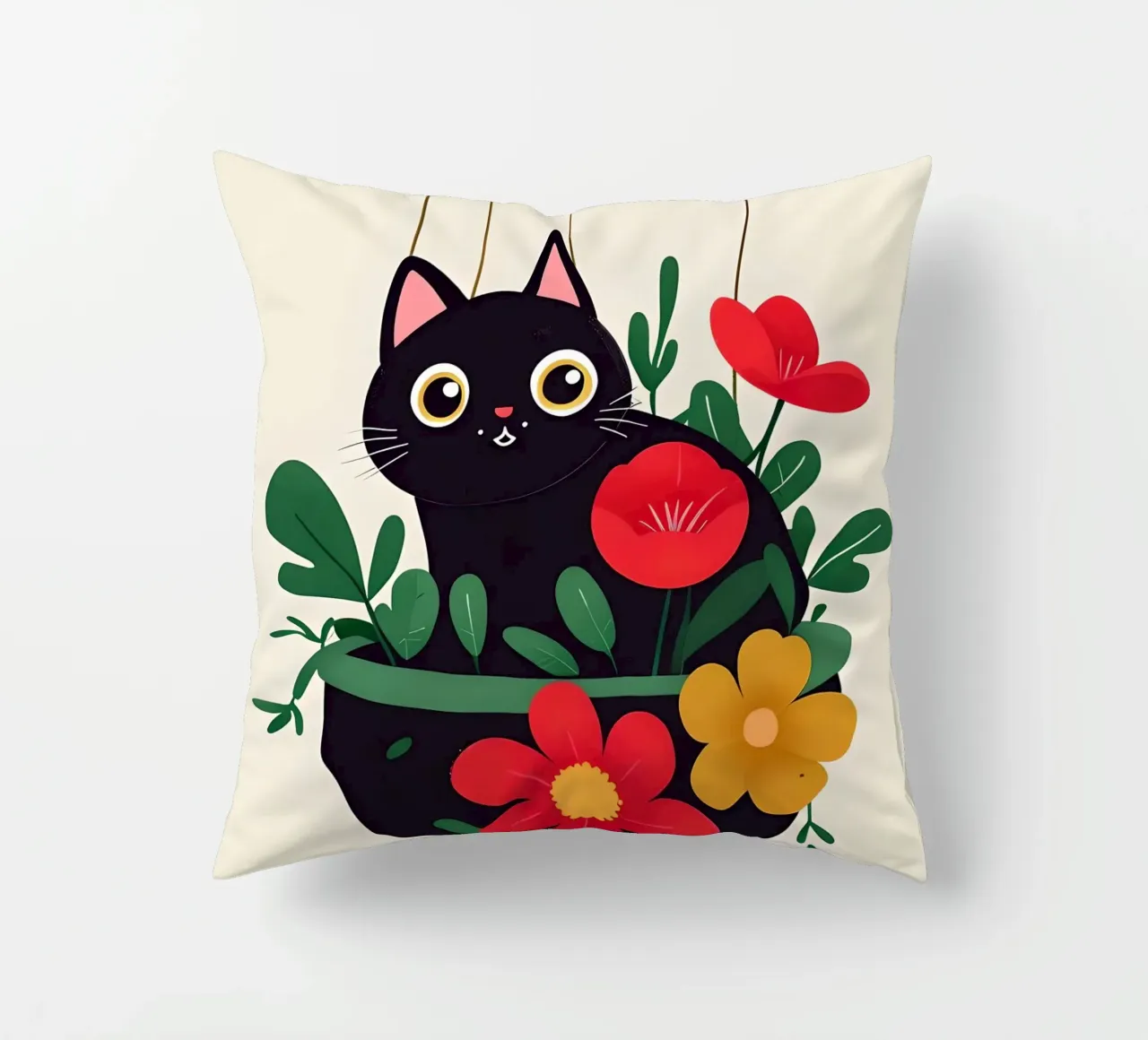 Gatto nero in vaso di fiori cuscino da 🥝 KIWI STORE