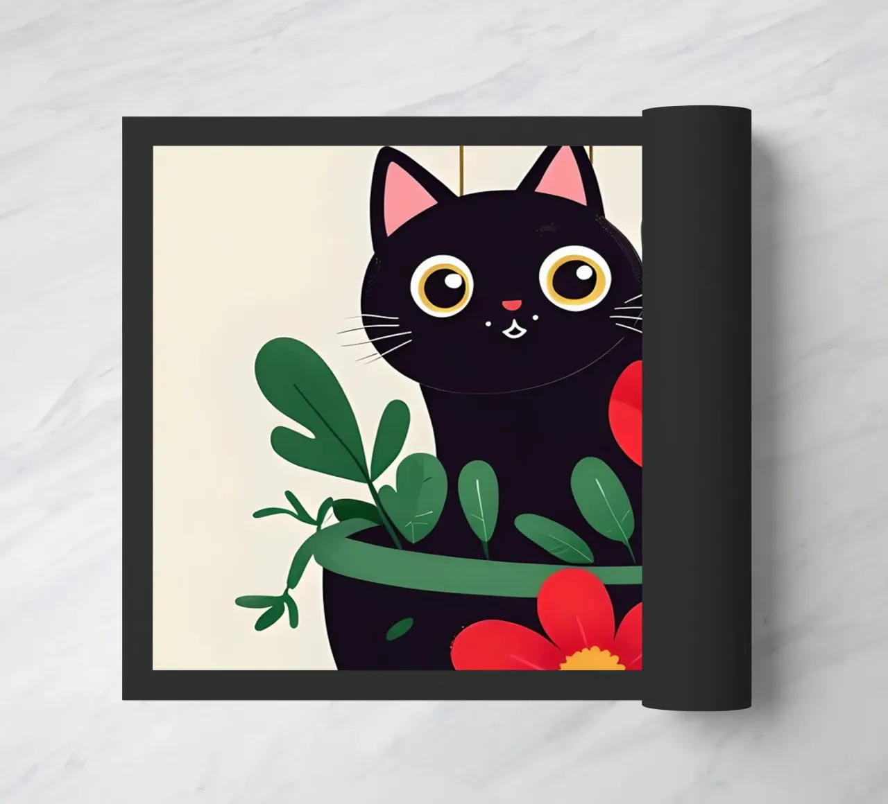 Gatto nero in vaso di fiori zerbino da 🥝 KIWI STORE