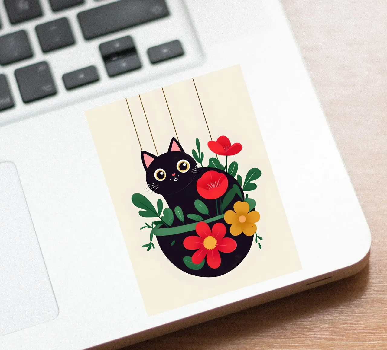 Schwarze Katze im Blumentopf Illustration Sticker von 🥝 KIWI STORE
