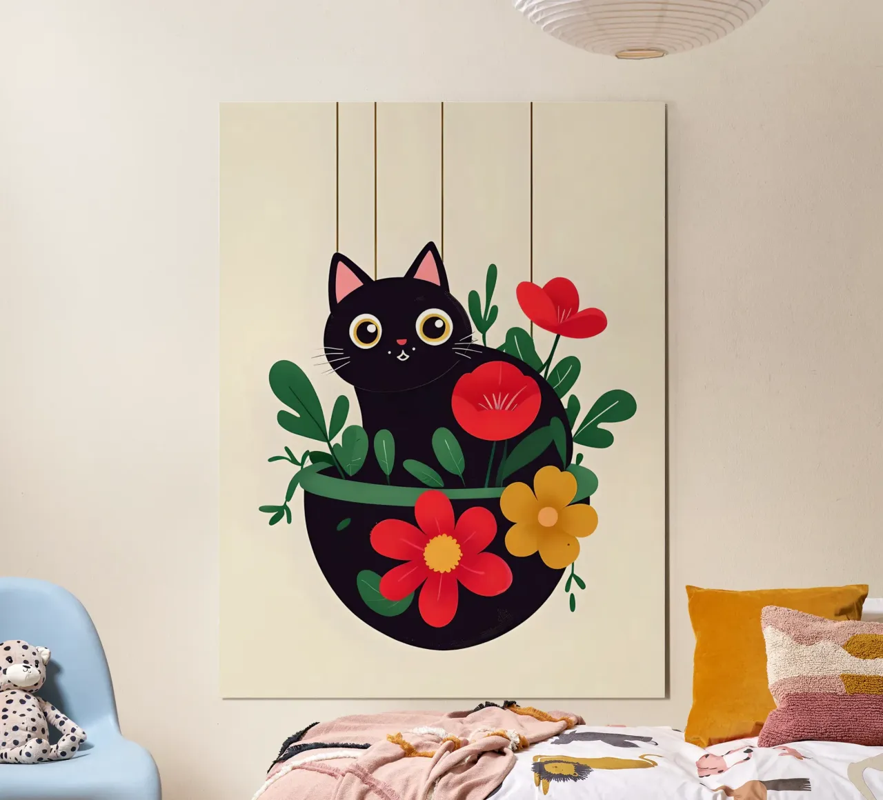 Gatto nero in vaso di fiori carta hahnemühle da 🥝 KIWI STORE