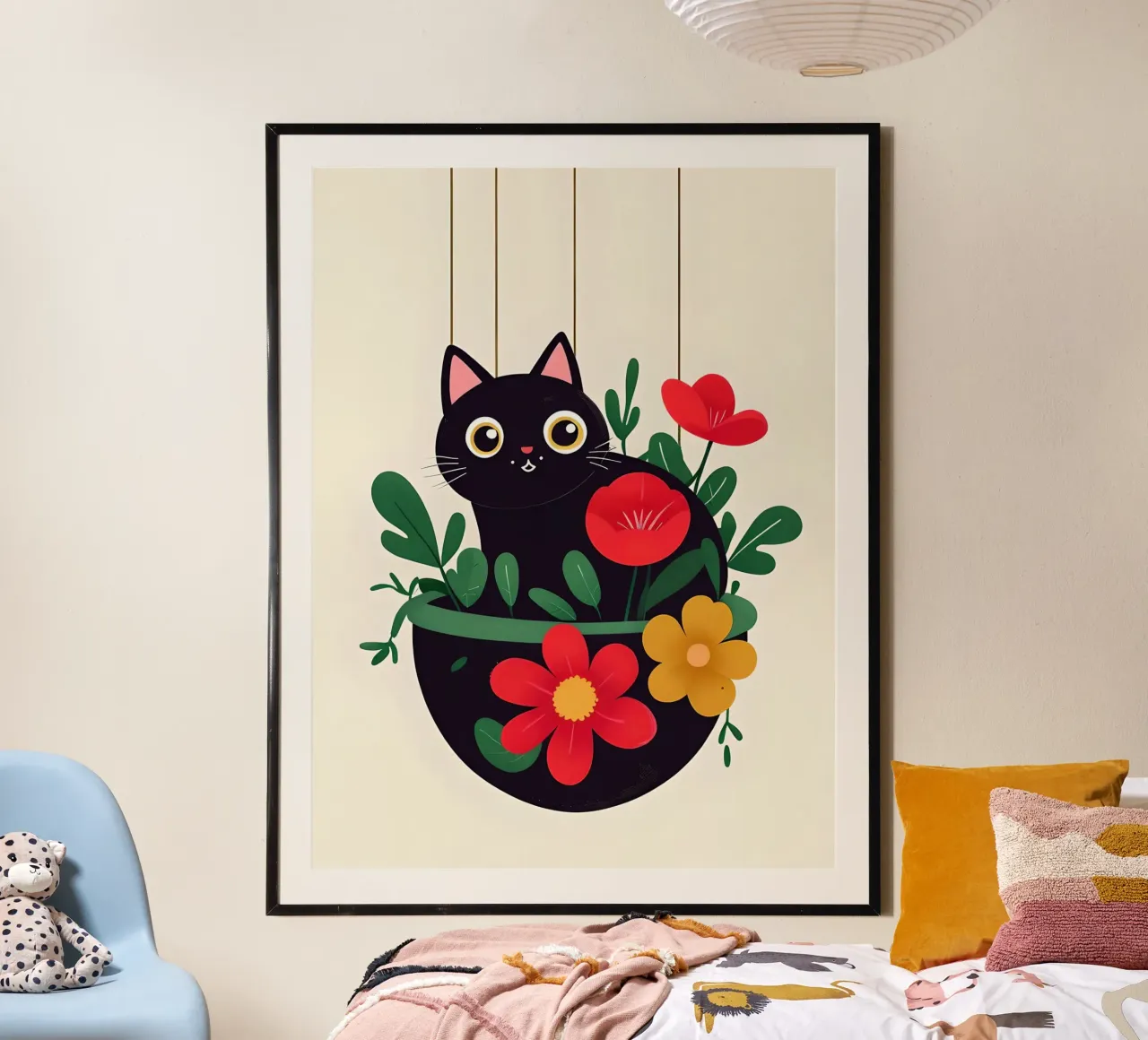 Gatto nero in vaso di fiori carta hahnemühle da 🥝 KIWI STORE