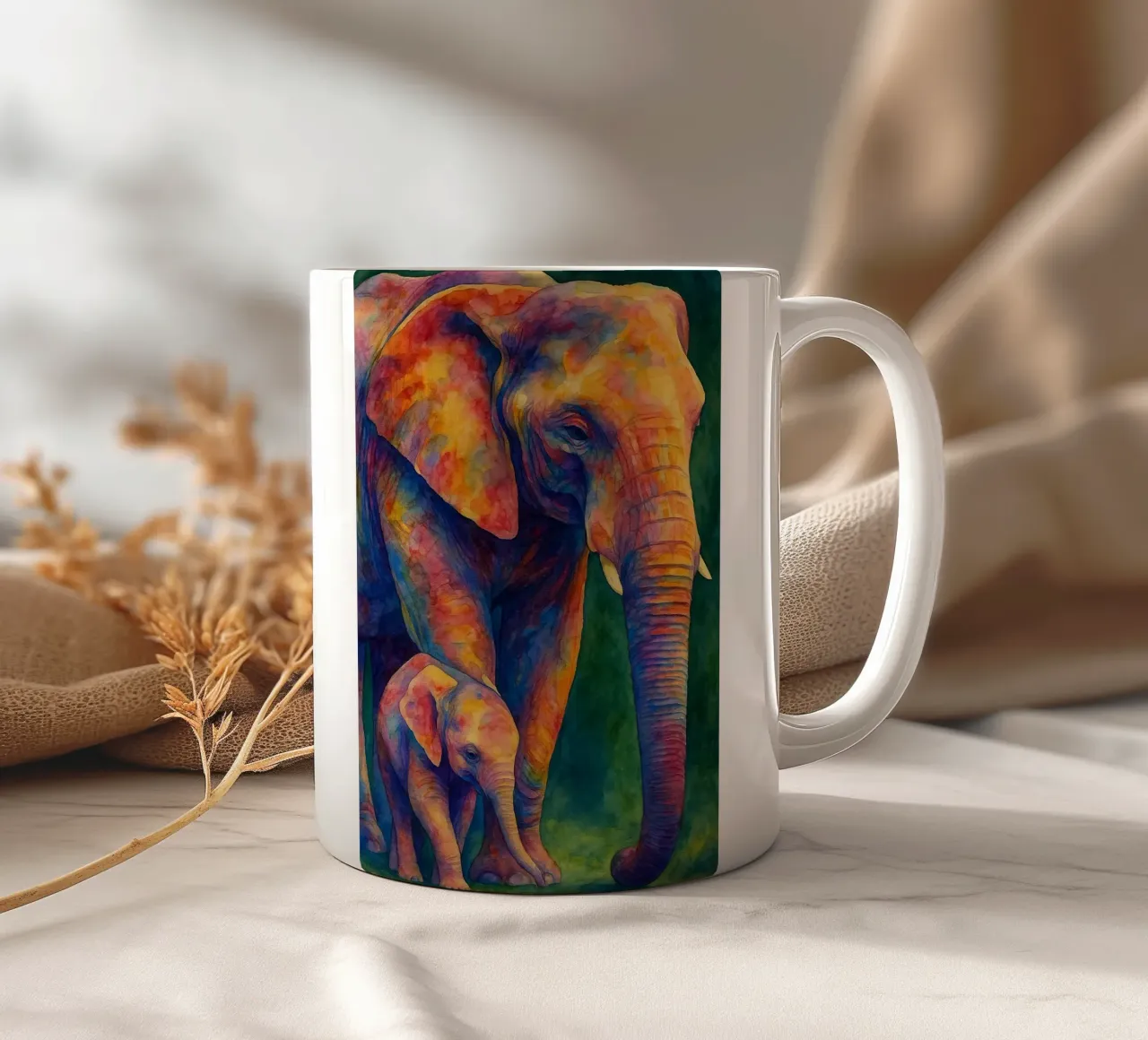 elefante e il suo cubo pittura colorata tazza in ceramica da toegoe