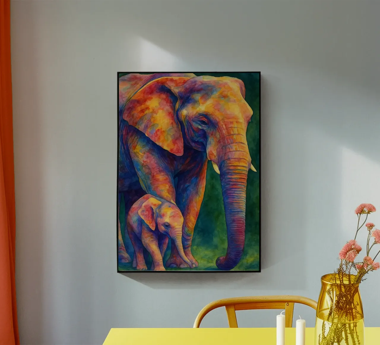 éléphant et son cube peinture colorée plexiglas de toegoe