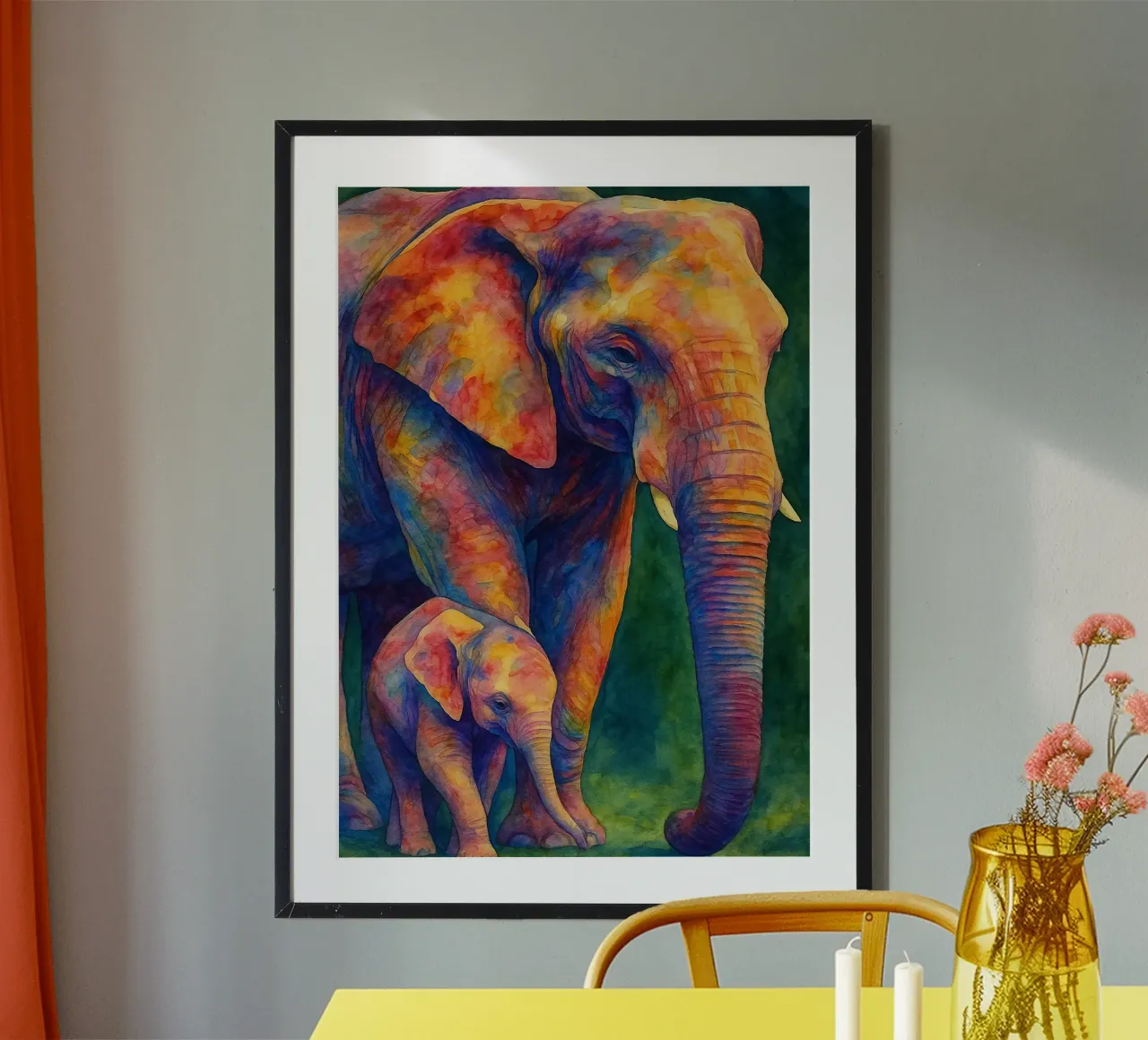 éléphant et son cube peinture colorée hahnemühle de toegoe