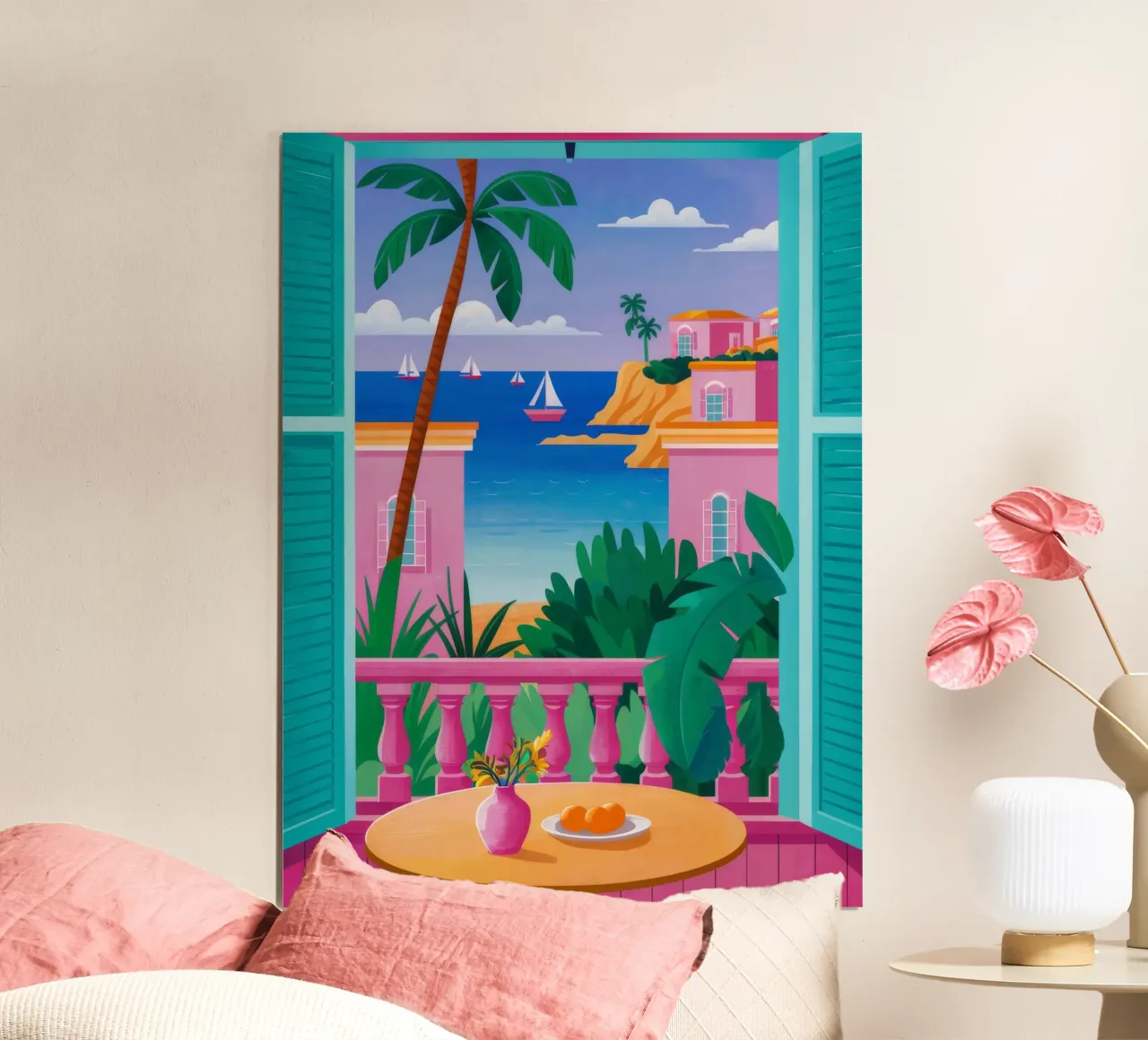 Palme da balcone rosa poster con telaio in plastica da FadeAura