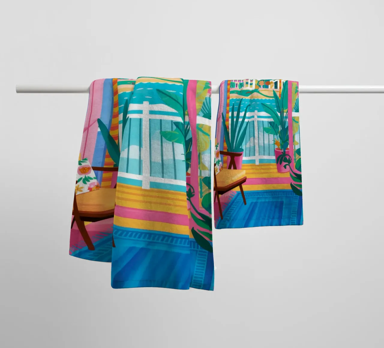 Maximalist Window View towel by FadeAura