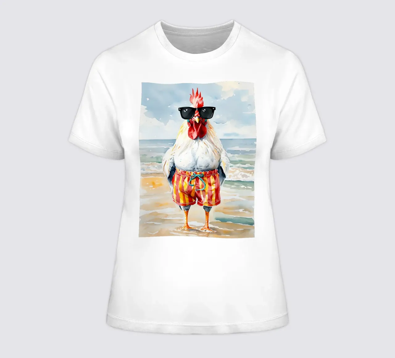 Rooster on the beach with sunglasses women's fitted t-shirt by 🥝 KIWI STORE
