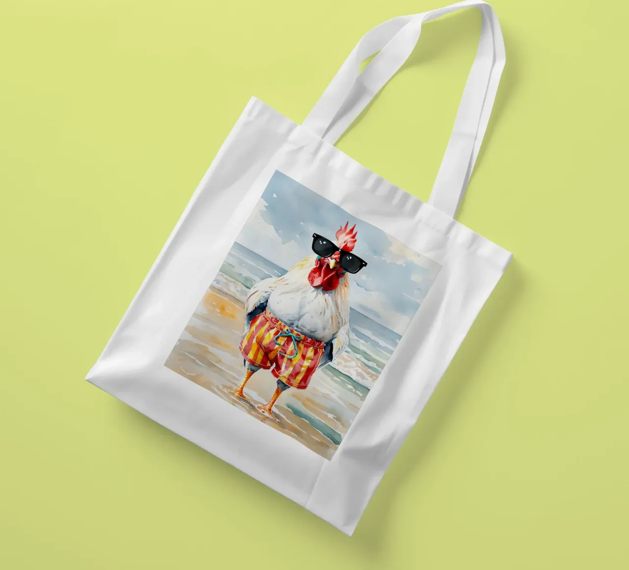 Gallo sulla spiaggia con occhiali da sole borsa in juta da 🥝 KIWI STORE