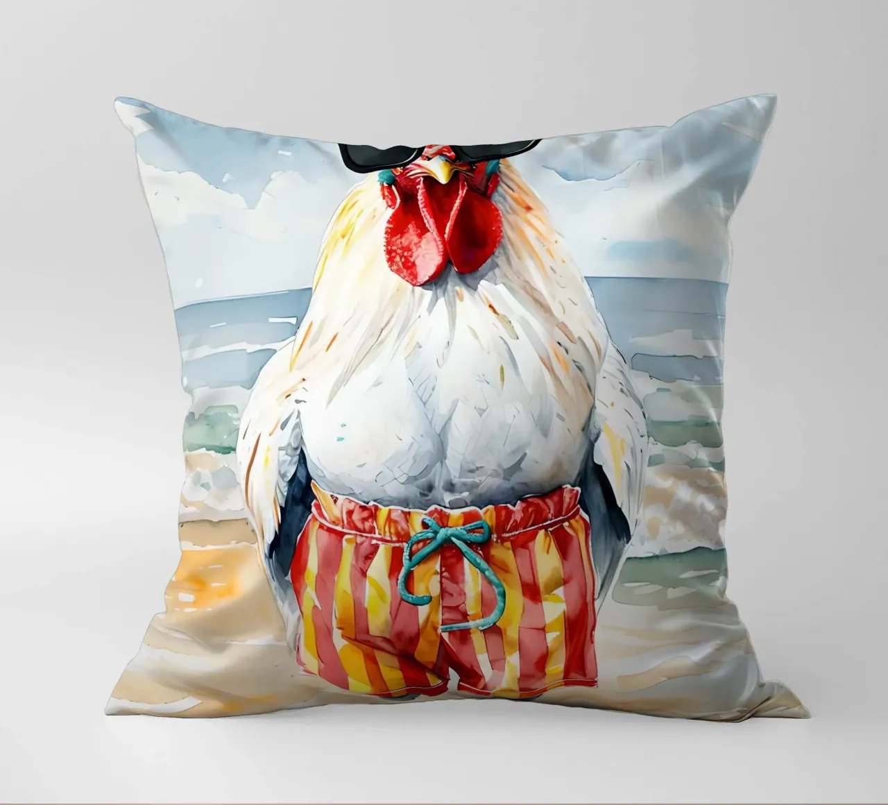 Gallo sulla spiaggia con occhiali da sole cuscino da 🥝 KIWI STORE
