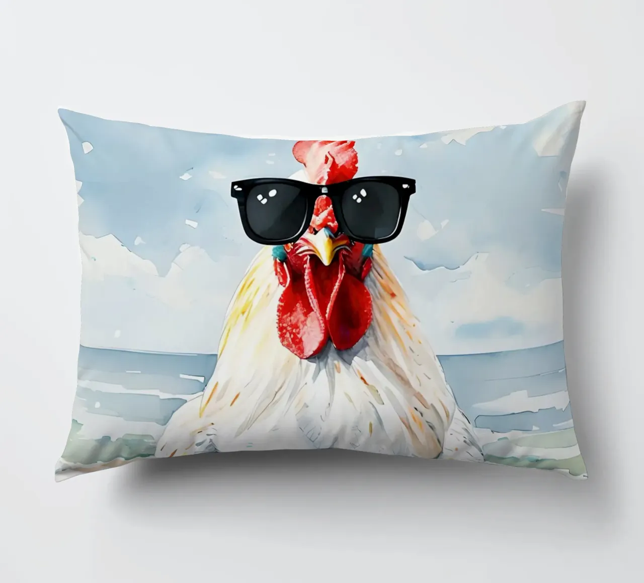 Gallo sulla spiaggia con occhiali da sole cuscino da 🥝 KIWI STORE