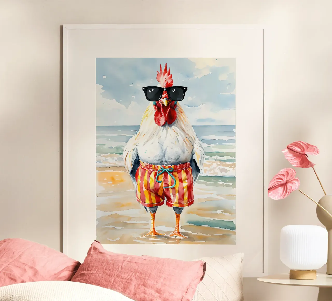Gallo sulla spiaggia con occhiali da sole carta hahnemühle da 🥝 KIWI STORE