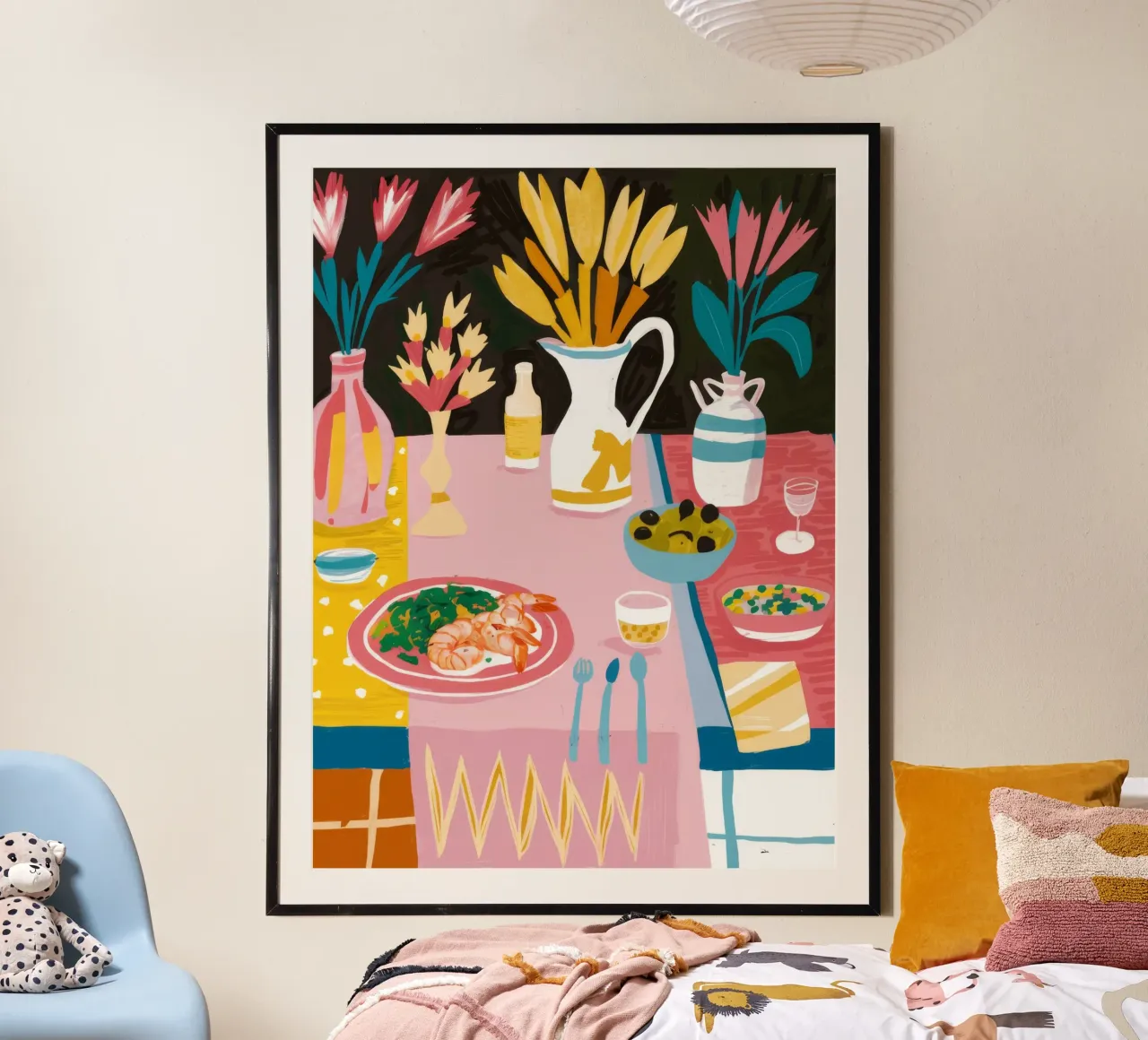 Centrotavola floreale per la tavola da pranzo poster con telaio in legno da Muse Artworks