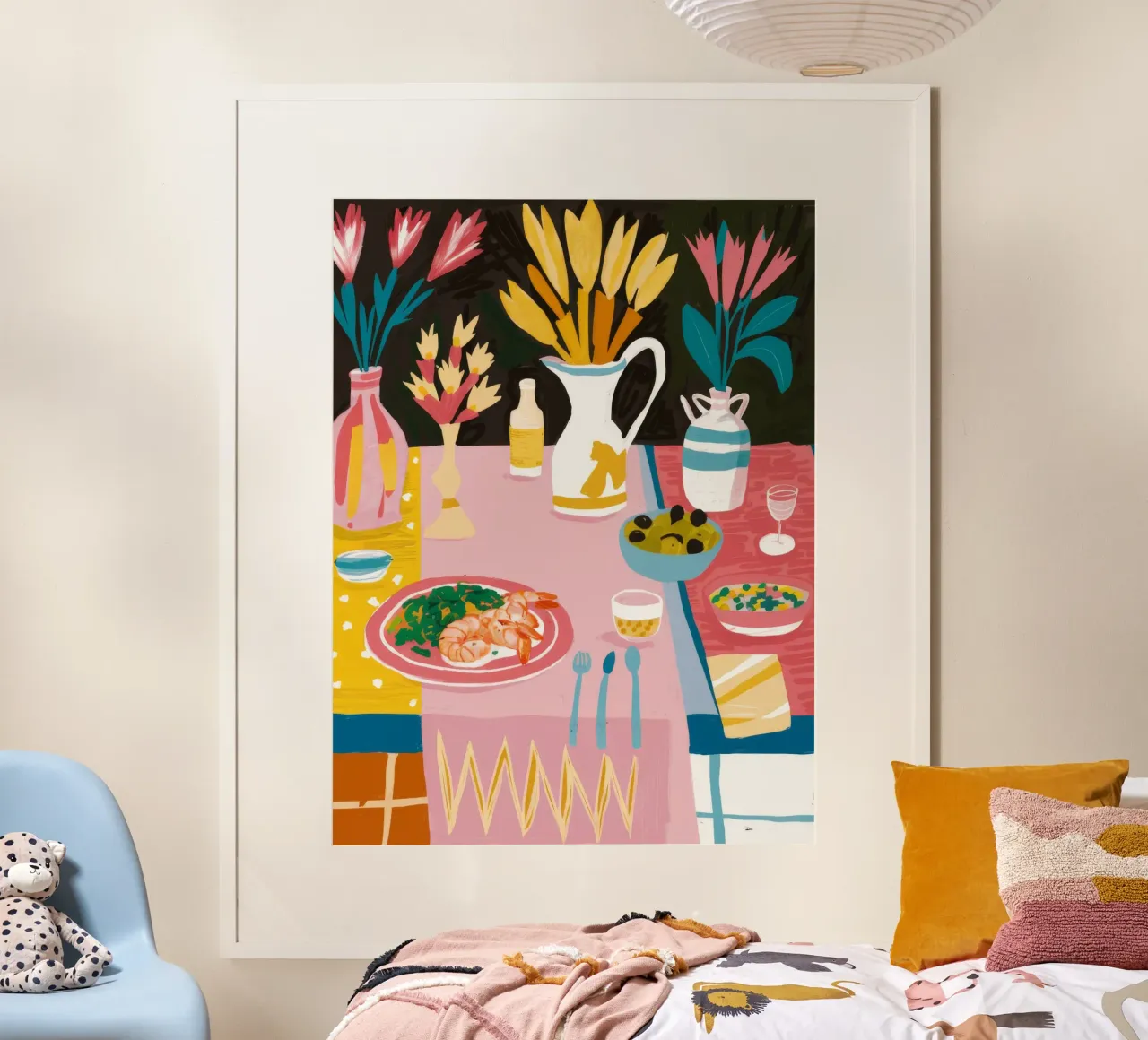 Centrotavola floreale per la tavola da pranzo poster con telaio in legno da Muse Artworks