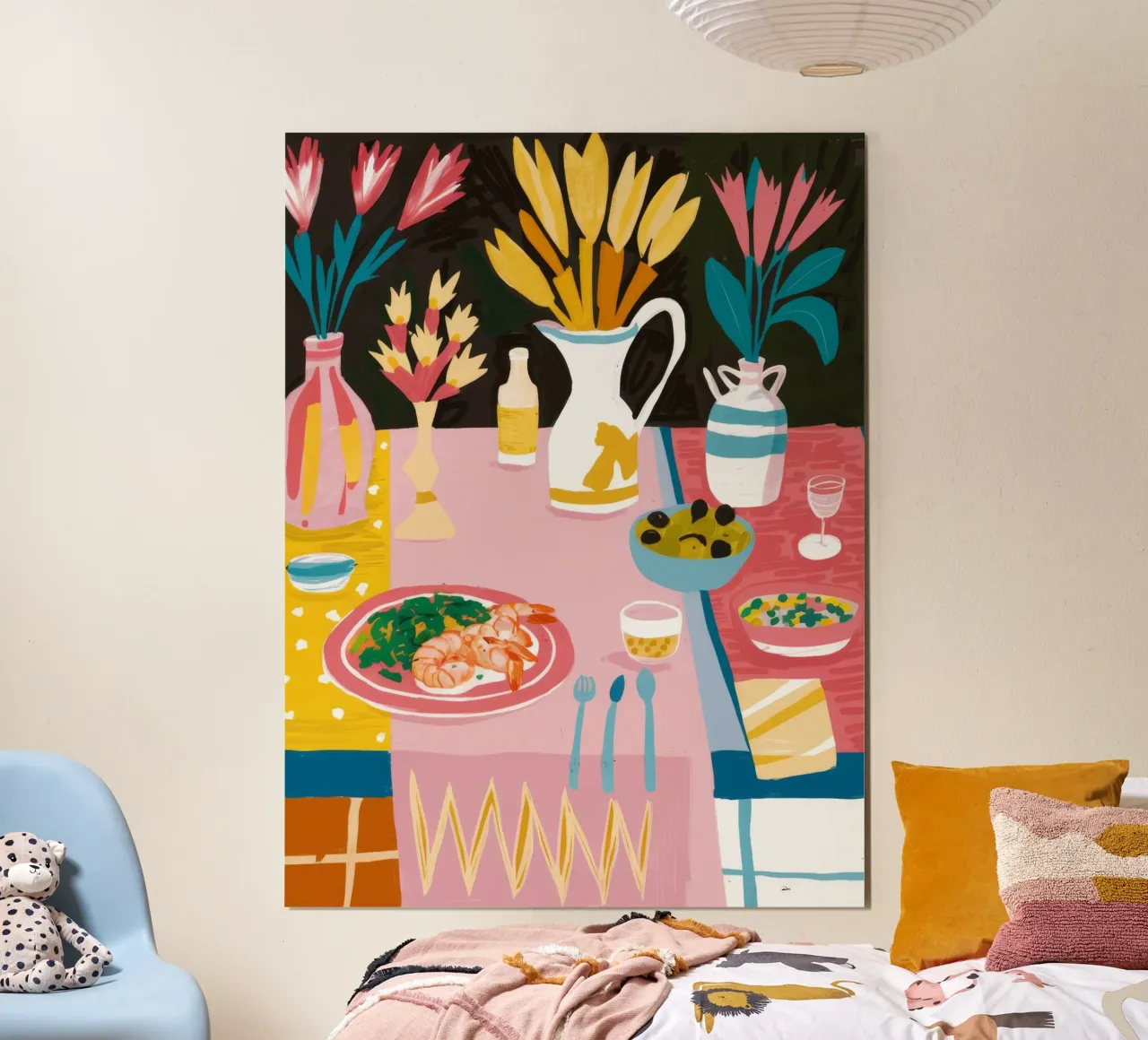 Centrotavola floreale per la tavola da pranzo poster con telaio in legno da Muse Artworks