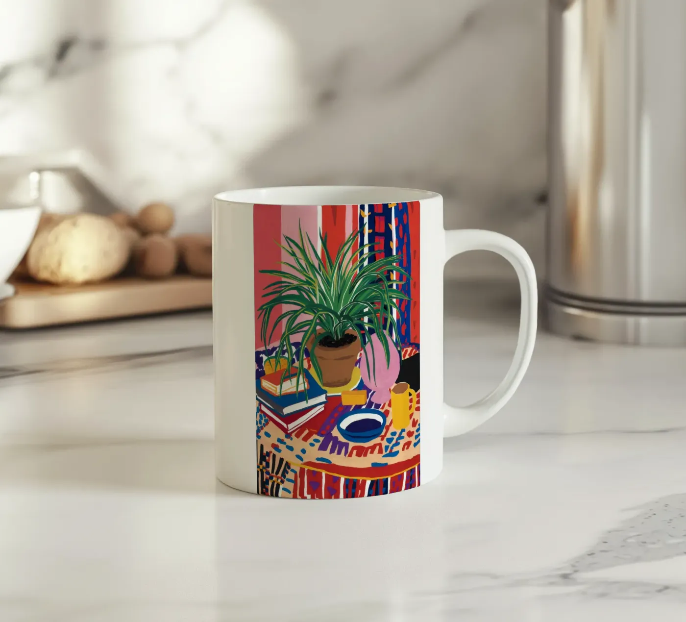 Patterned Table Stillness ceramic mug by FadeAura