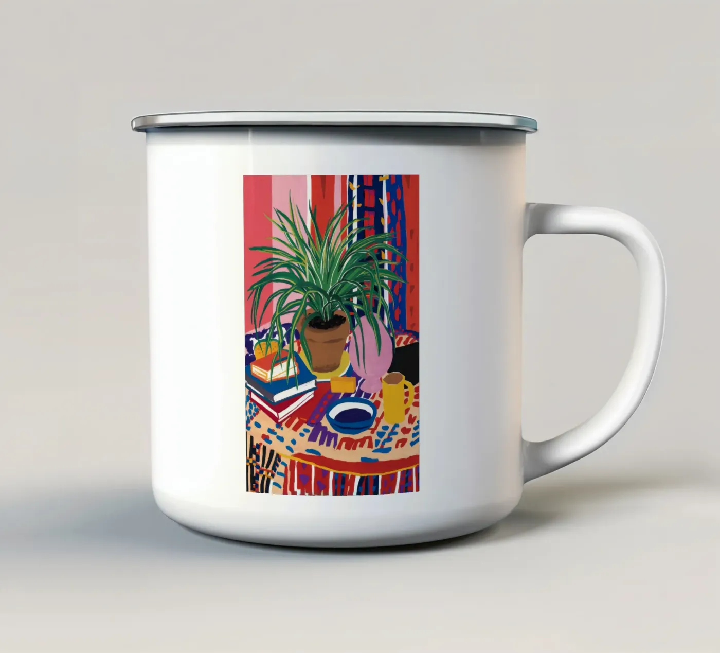 Patterned Table Stillness enamel mug by FadeAura