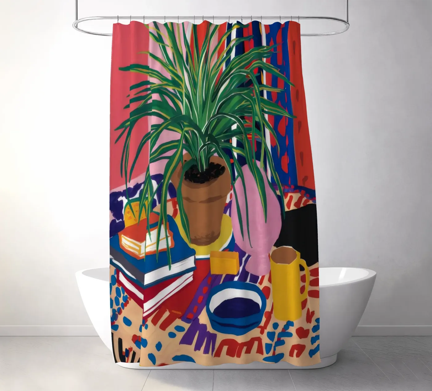 Patterned Table Stillness shower curtain by FadeAura
