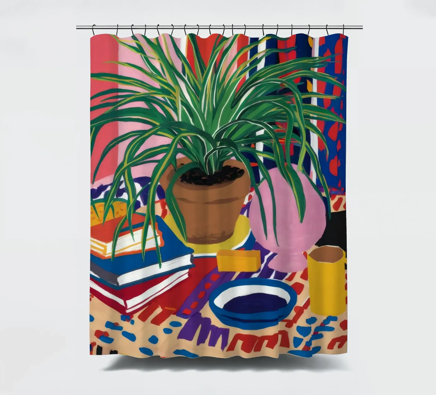 Patterned Table Stillness shower curtain by FadeAura