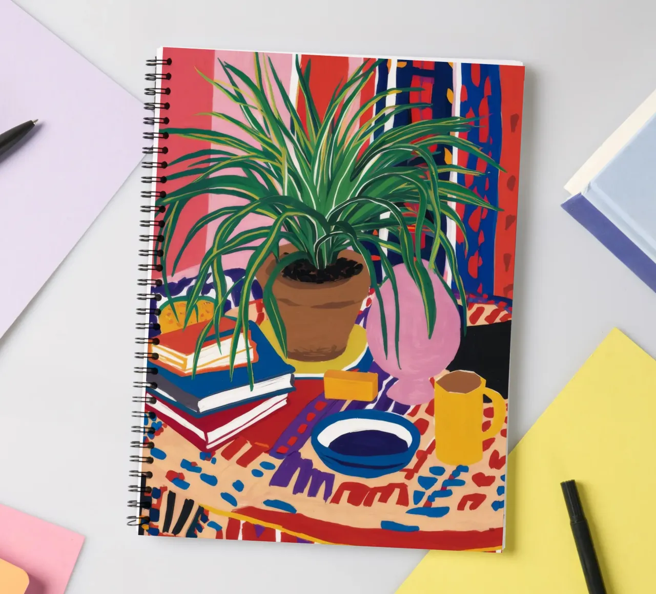Patterned Table Stillness spiral notebook by FadeAura