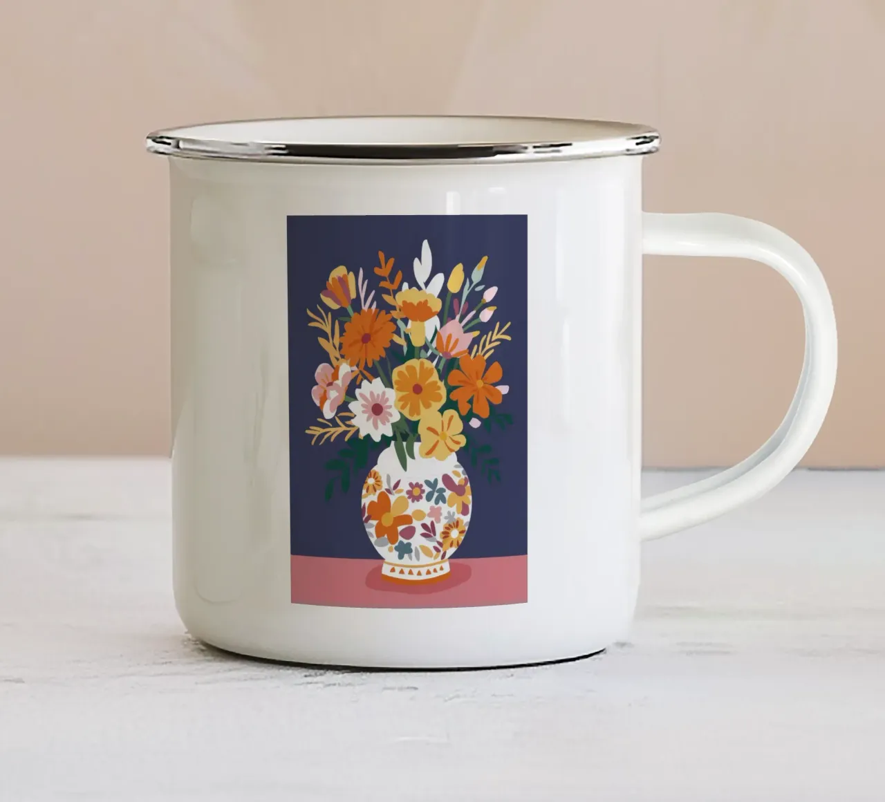 Bouquet bianco e oro tazza in smalto da FadeAura