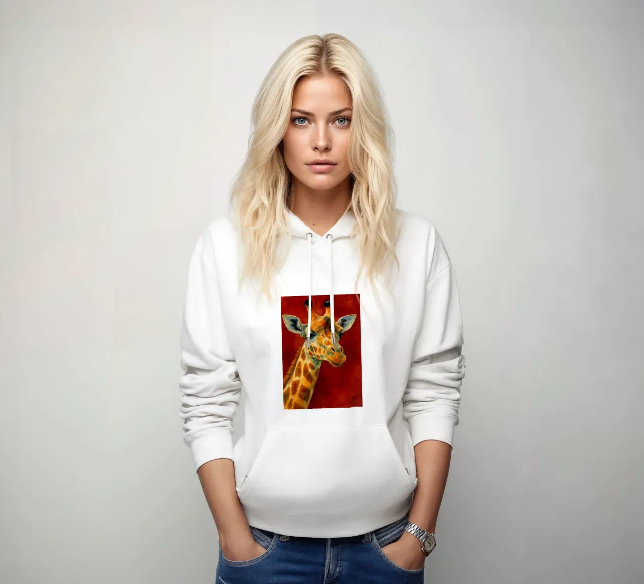 giraffa e cubo pittura colorata felpa con cappuccio da toegoe
