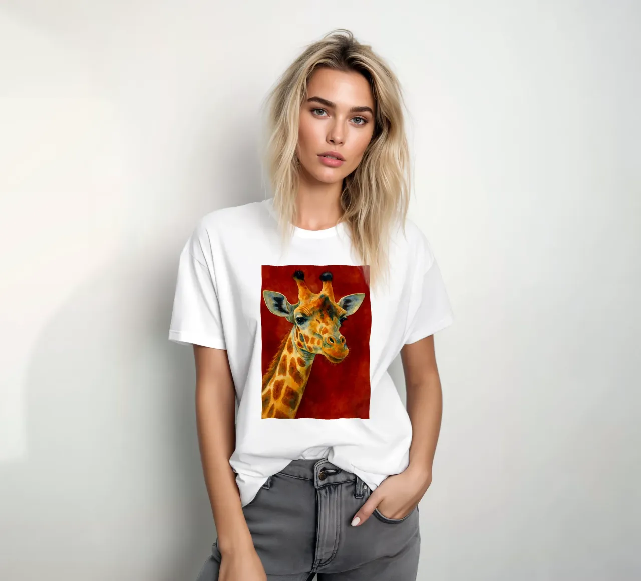 giraffa e cubo pittura colorata t-shirt da toegoe