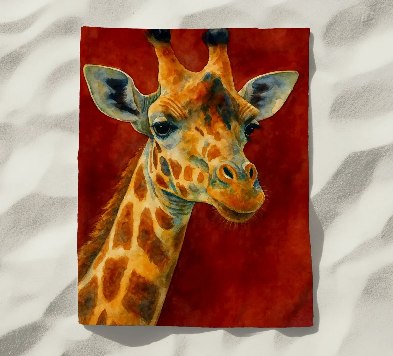 giraffa e cubo pittura colorata telo mare da toegoe