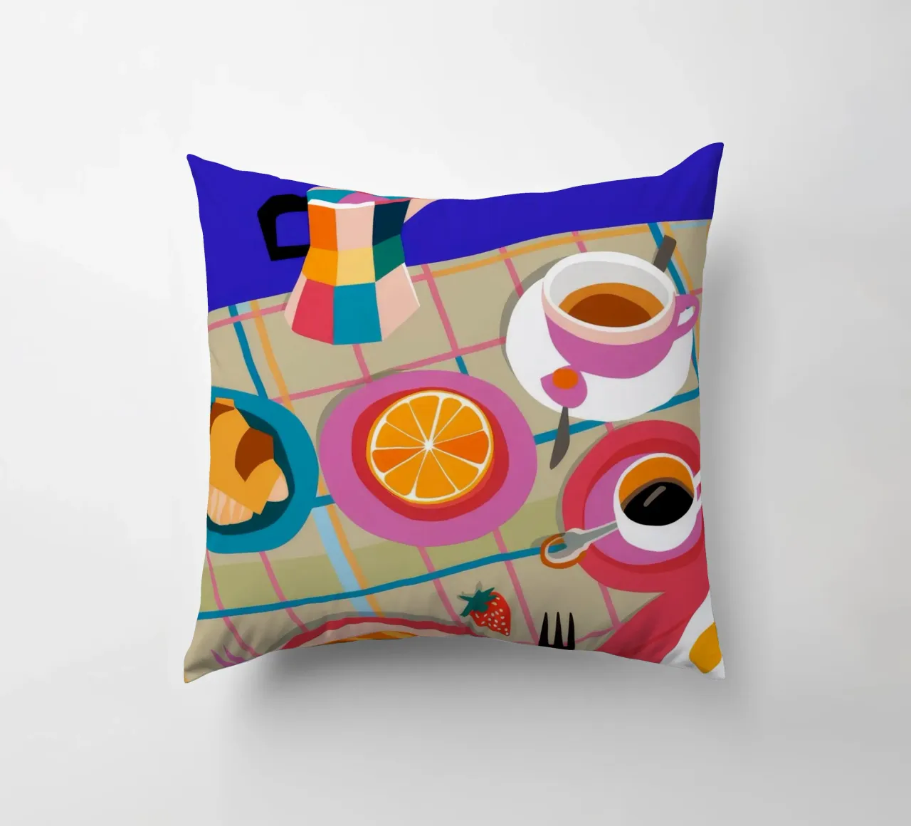 Croissant al caffè del mattino cuscino da Muse Artworks