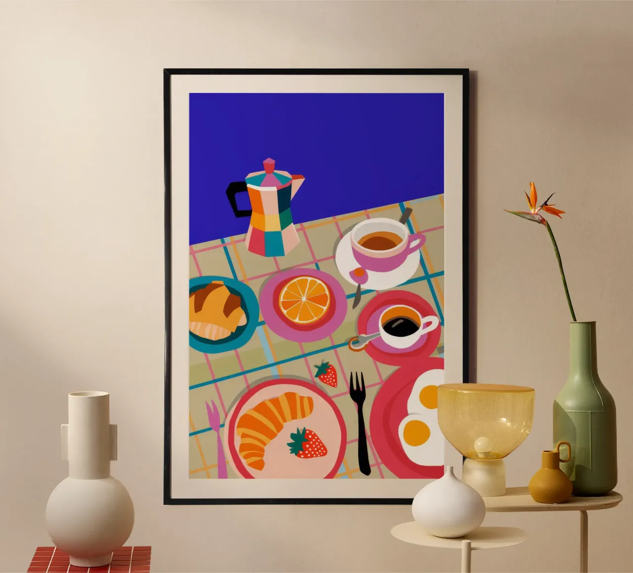 Croissant al caffè del mattino poster con telaio in alluminio da Muse Artworks
