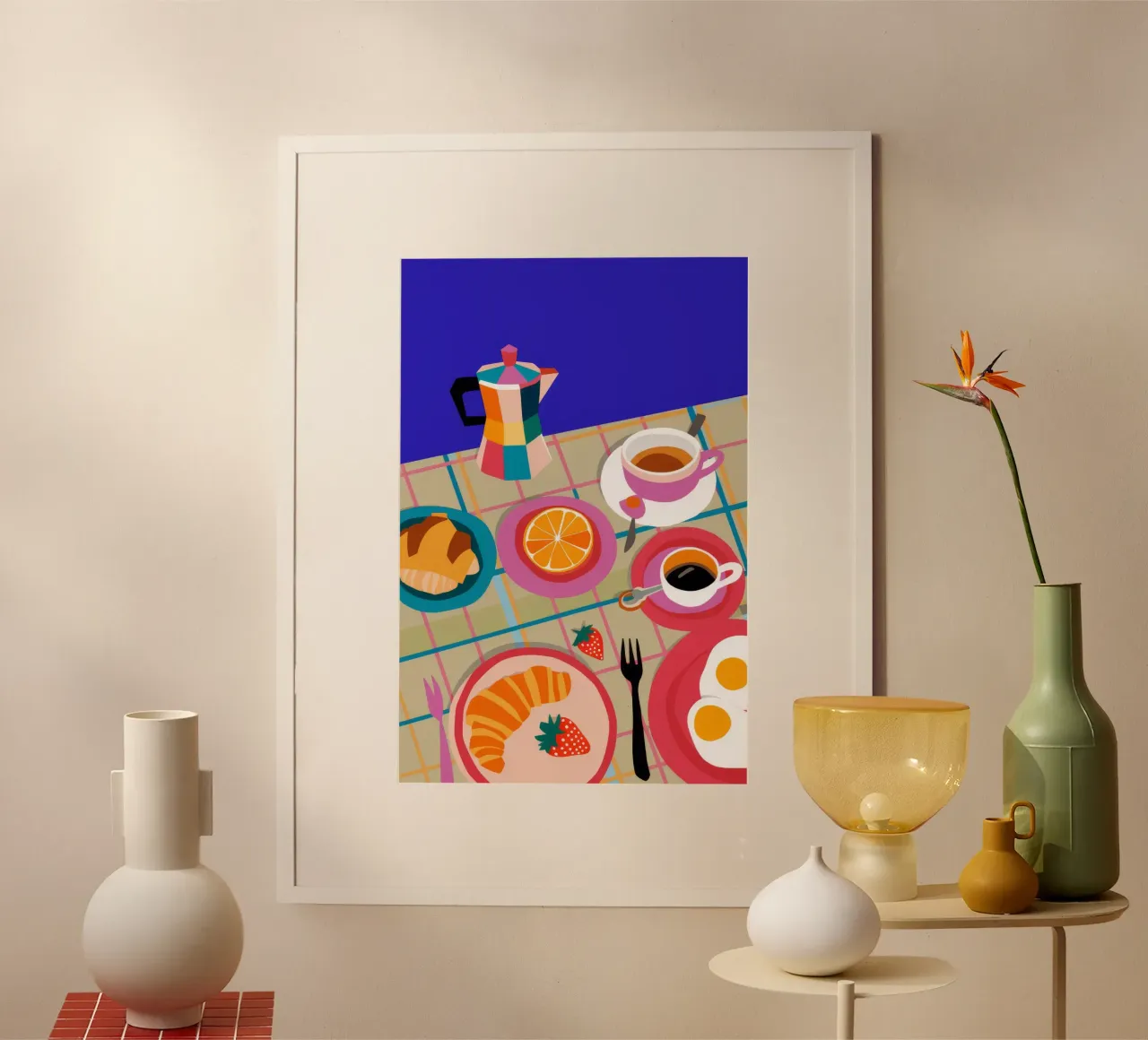 Croissant al caffè del mattino poster con telaio in alluminio da Muse Artworks