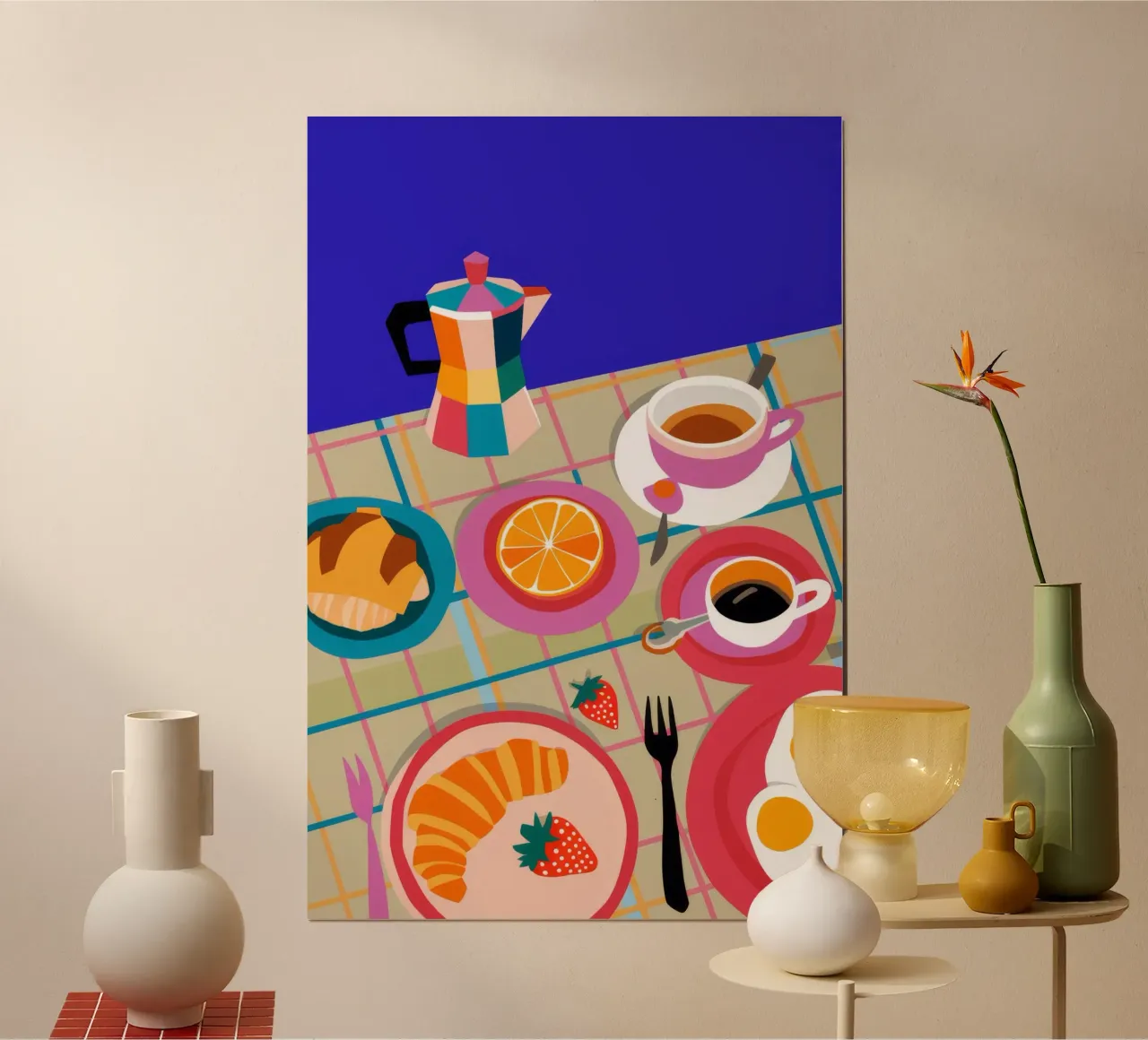 Croissant al caffè del mattino poster con telaio in alluminio da Muse Artworks