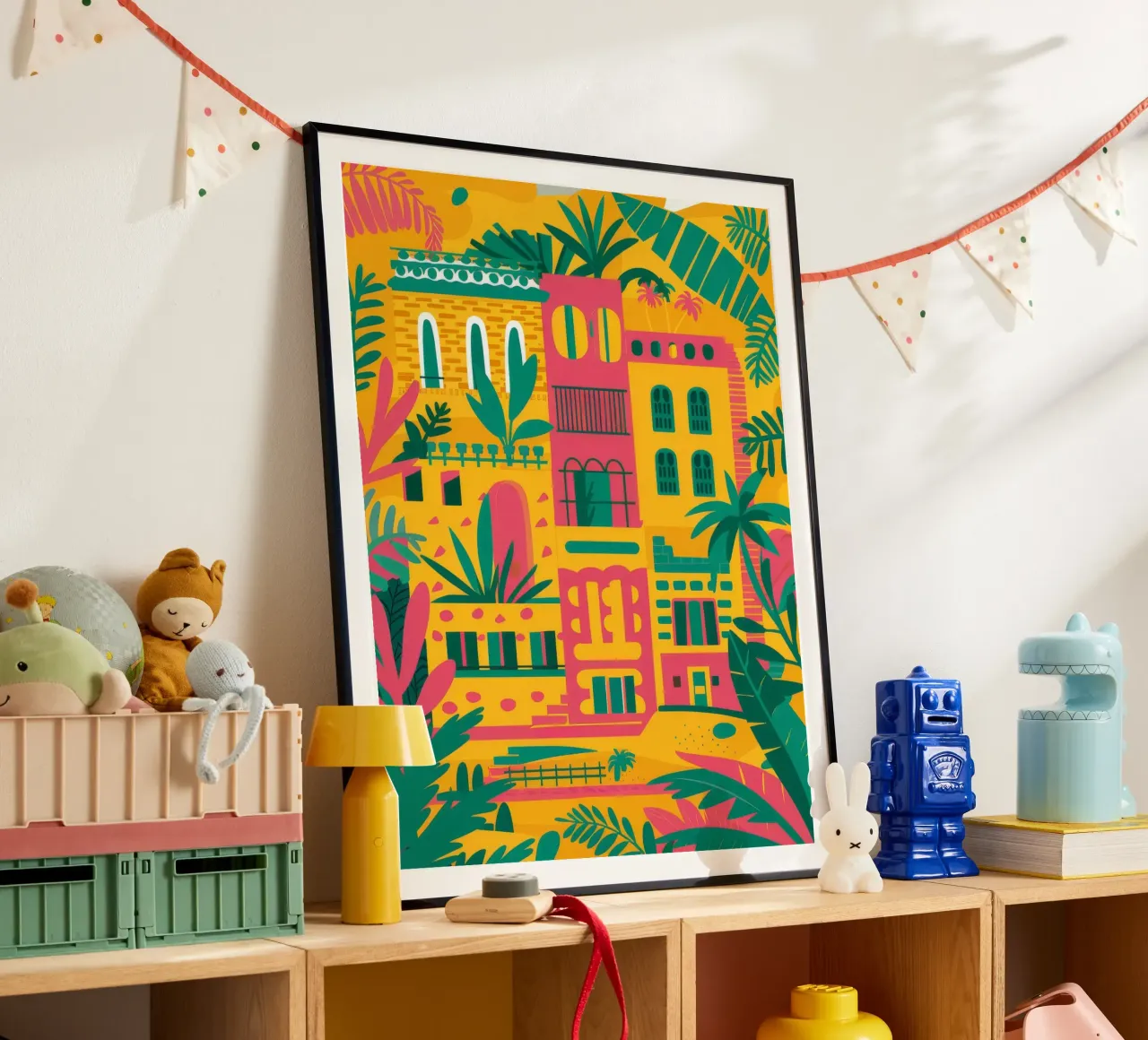 Vista Favela colorata poster con telaio in alluminio da FadeAura