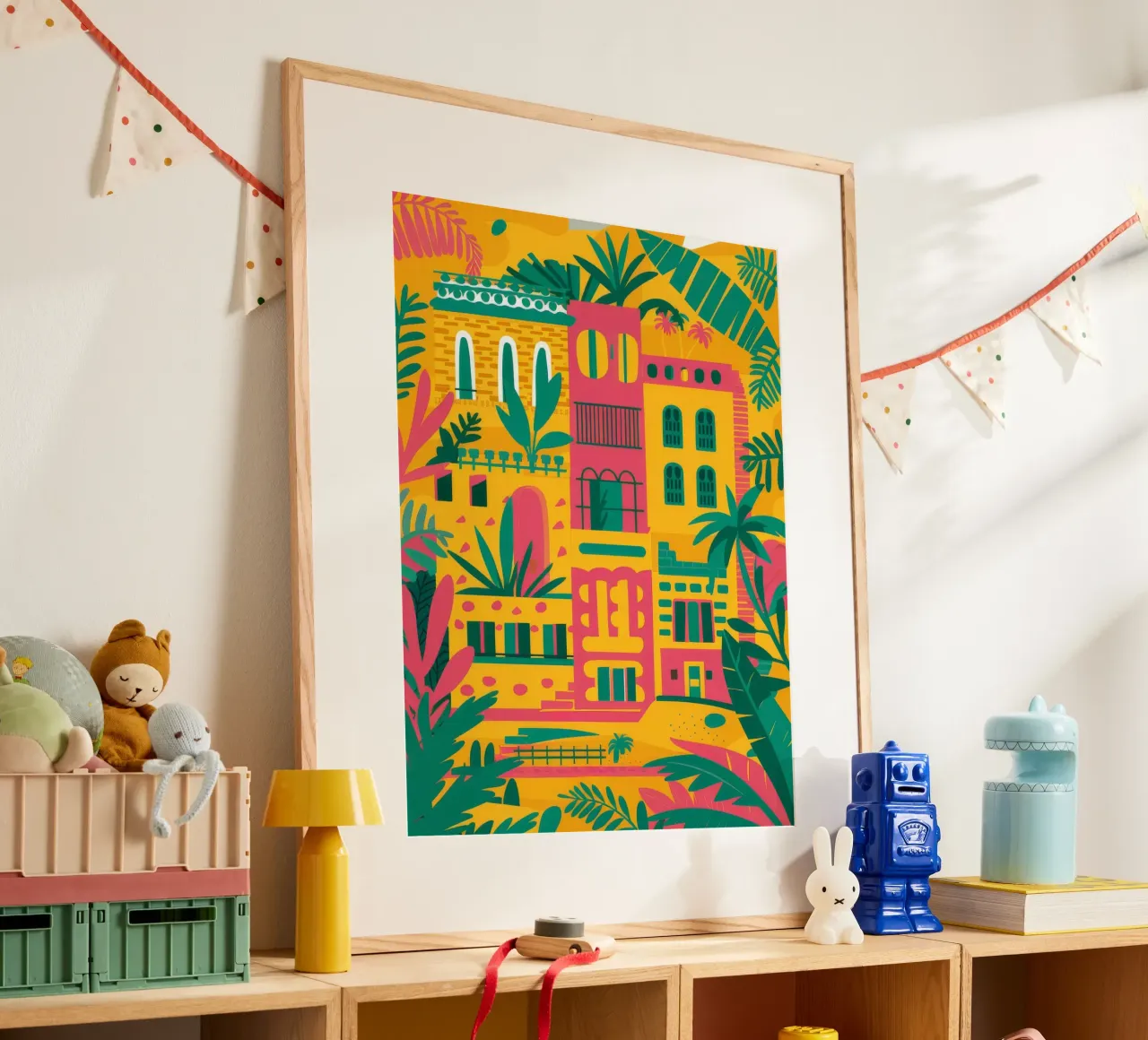 Vista Favela colorata poster con telaio in alluminio da FadeAura