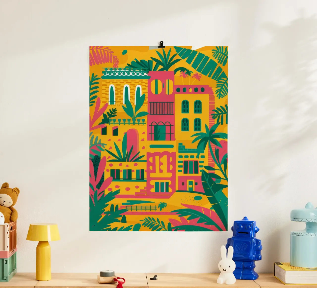 Vista Favela colorata poster con telaio in alluminio da FadeAura