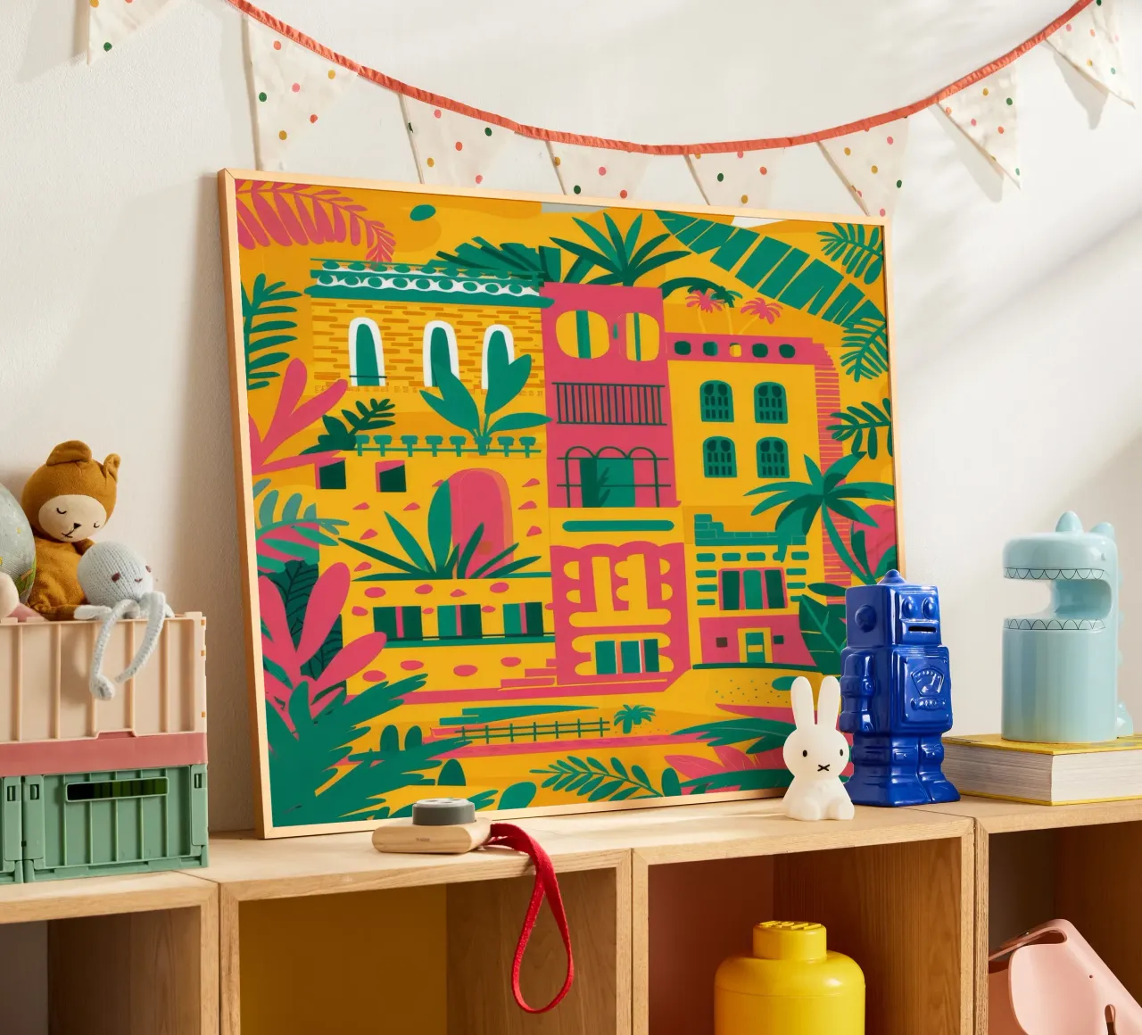 Vista Favela colorata poster con telaio in alluminio da FadeAura