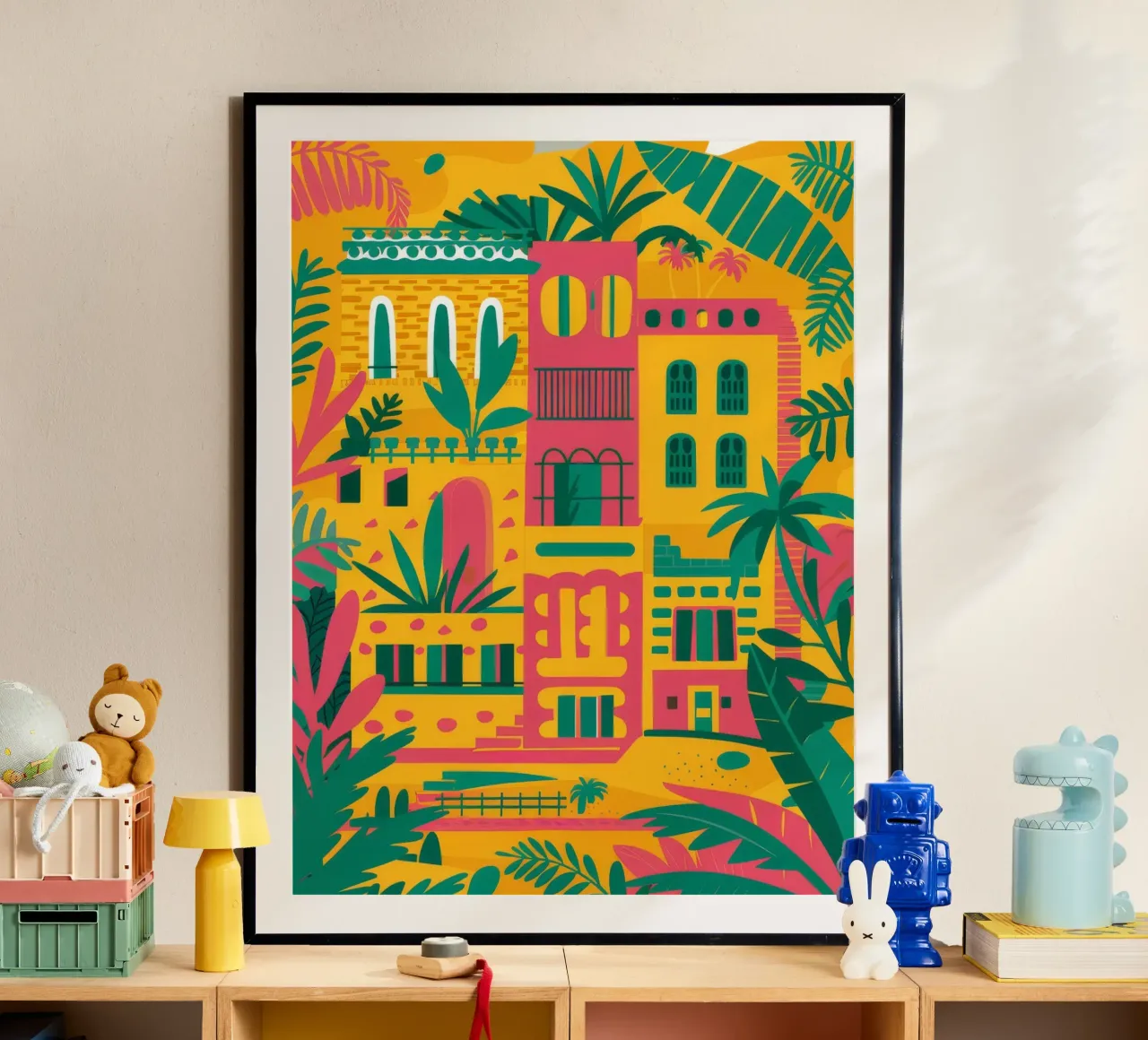 Vista Favela colorata poster con telaio in alluminio da FadeAura