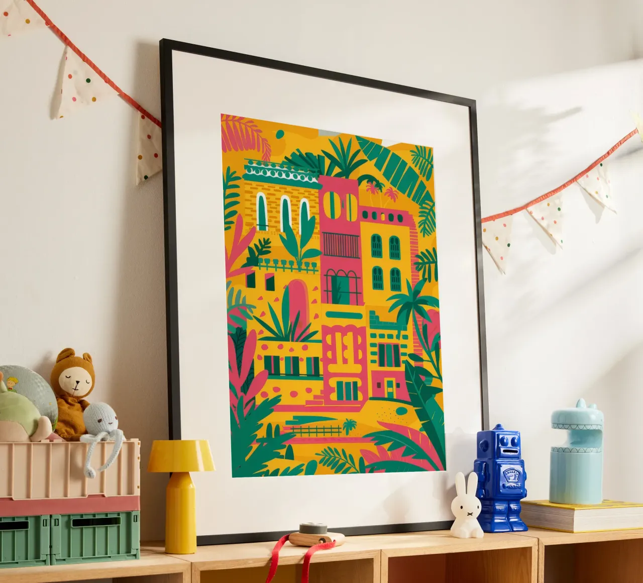 Vista Favela colorata poster con telaio in alluminio da FadeAura