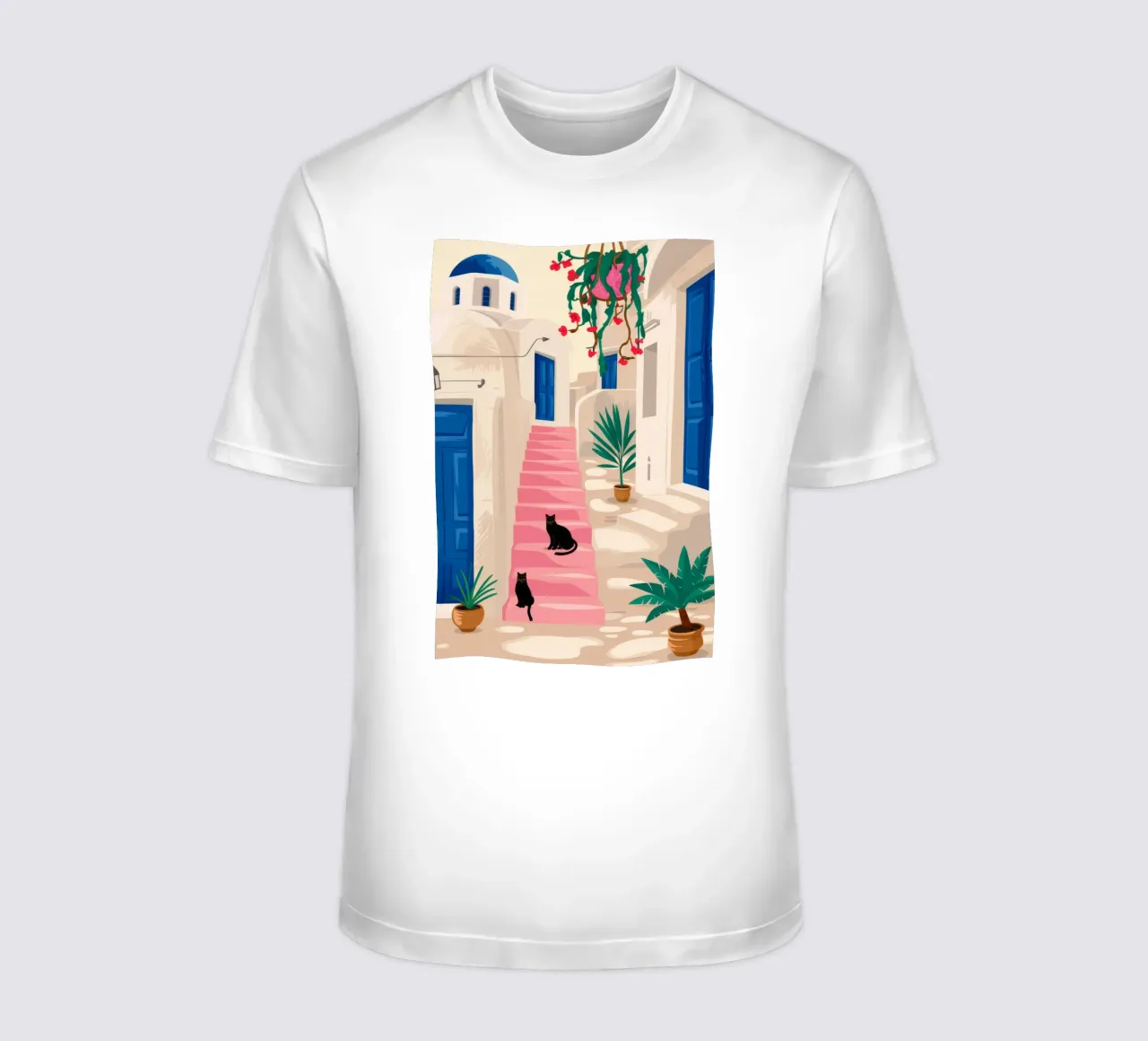 Black Cat Blue Stairs t-shirt by FadeAura