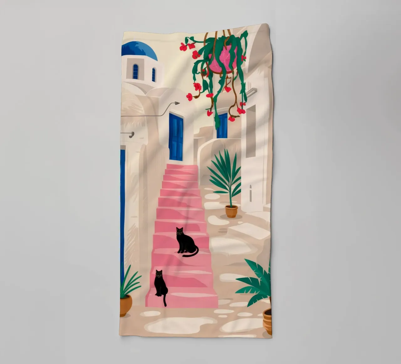Black Cat Blue Stairs towel by FadeAura