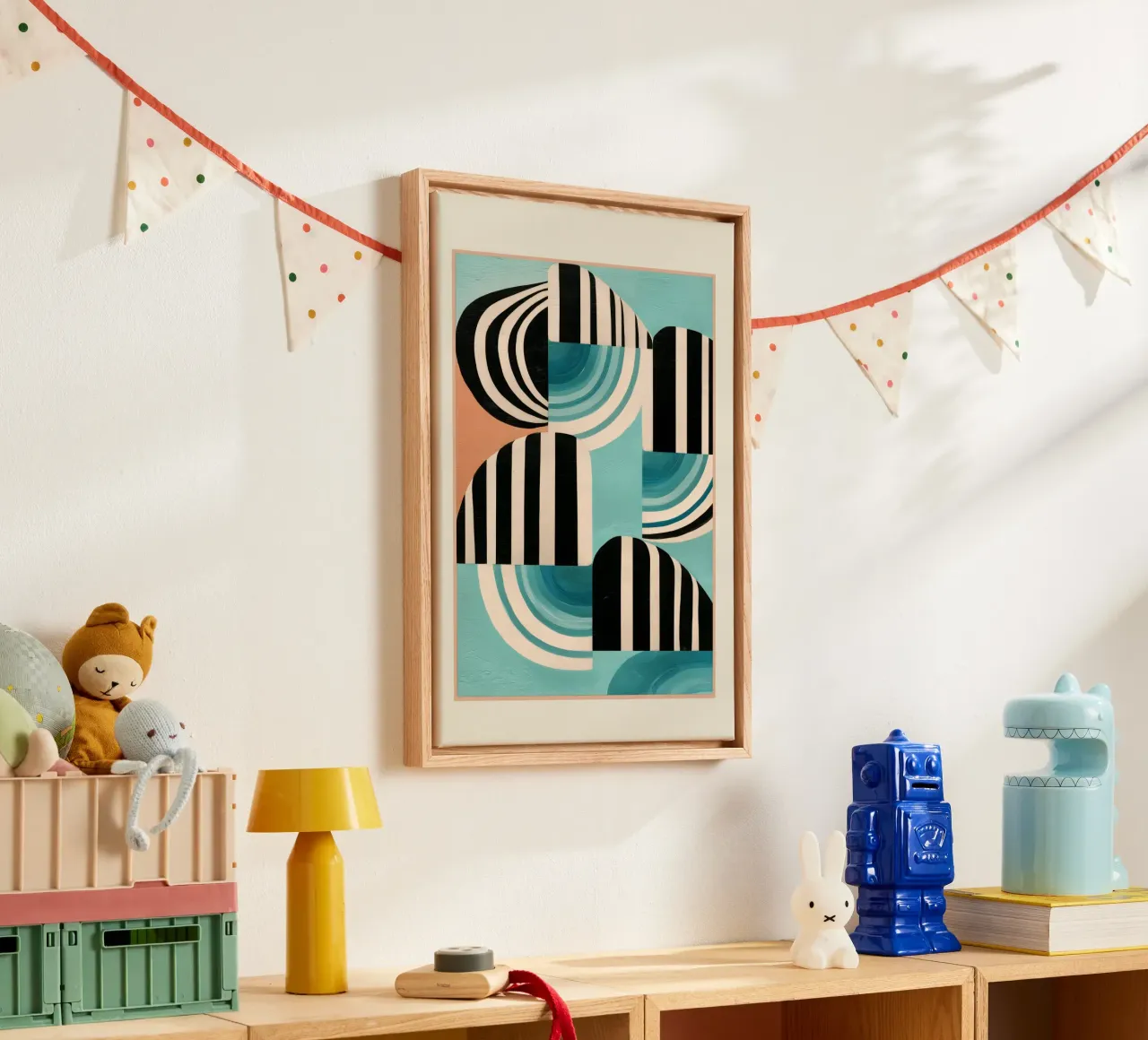 Retro Geometric Shapes 1 canvas met Baklijst van Nadjaa