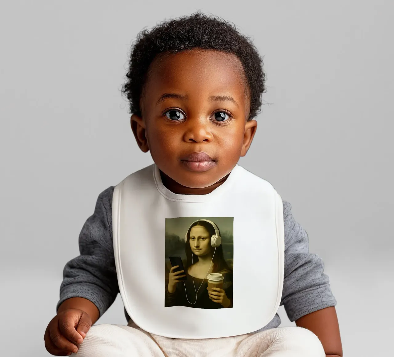 Monna Lisa con cuffie e caffè bavaglino da 🥝 KIWI STORE