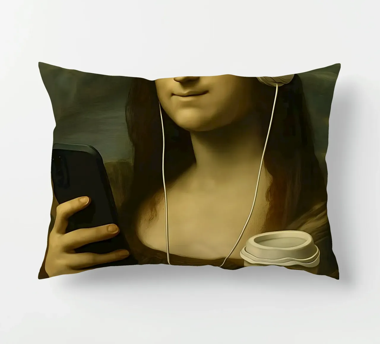 Monna Lisa con cuffie e caffè cuscino da 🥝 KIWI STORE