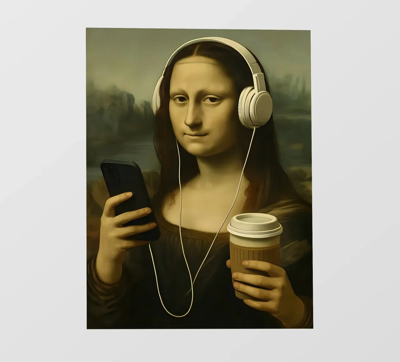 Monna Lisa con cuffie e caffè pellicola backlit da 🥝 KIWI STORE