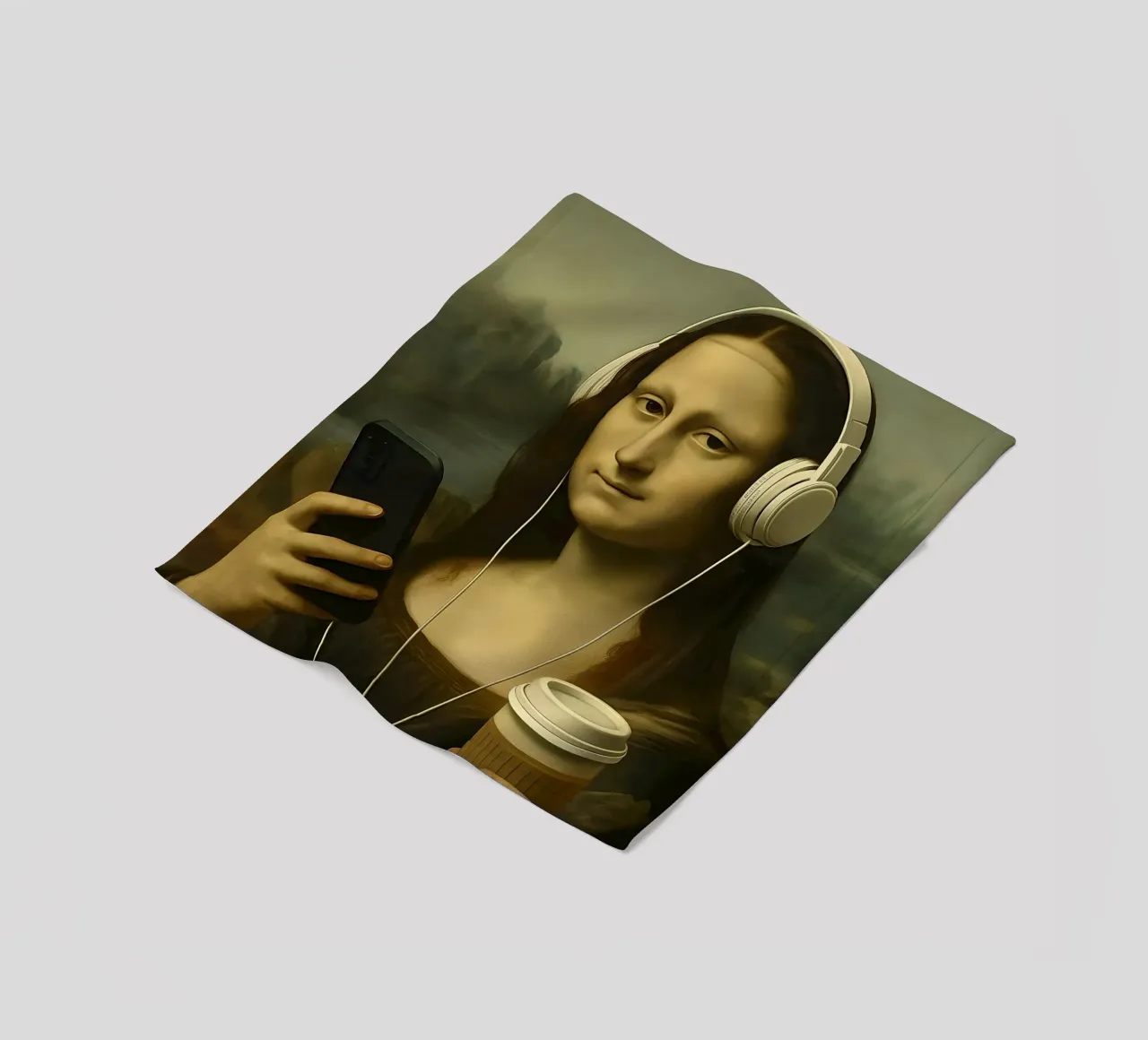 Monna Lisa con cuffie e caffè coperta in pile da 🥝 KIWI STORE
