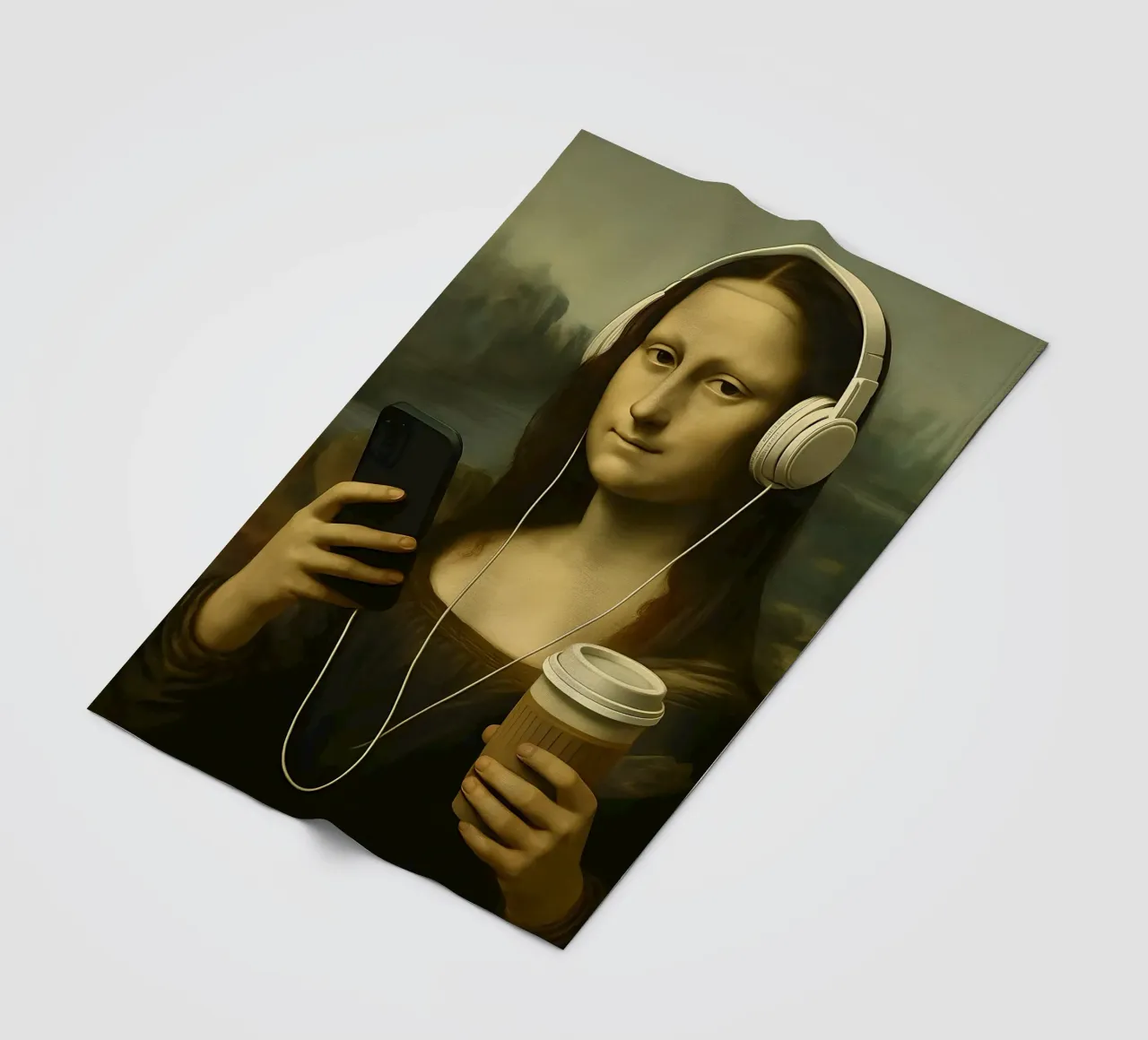 Monna Lisa con cuffie e caffè coperta in pile da 🥝 KIWI STORE