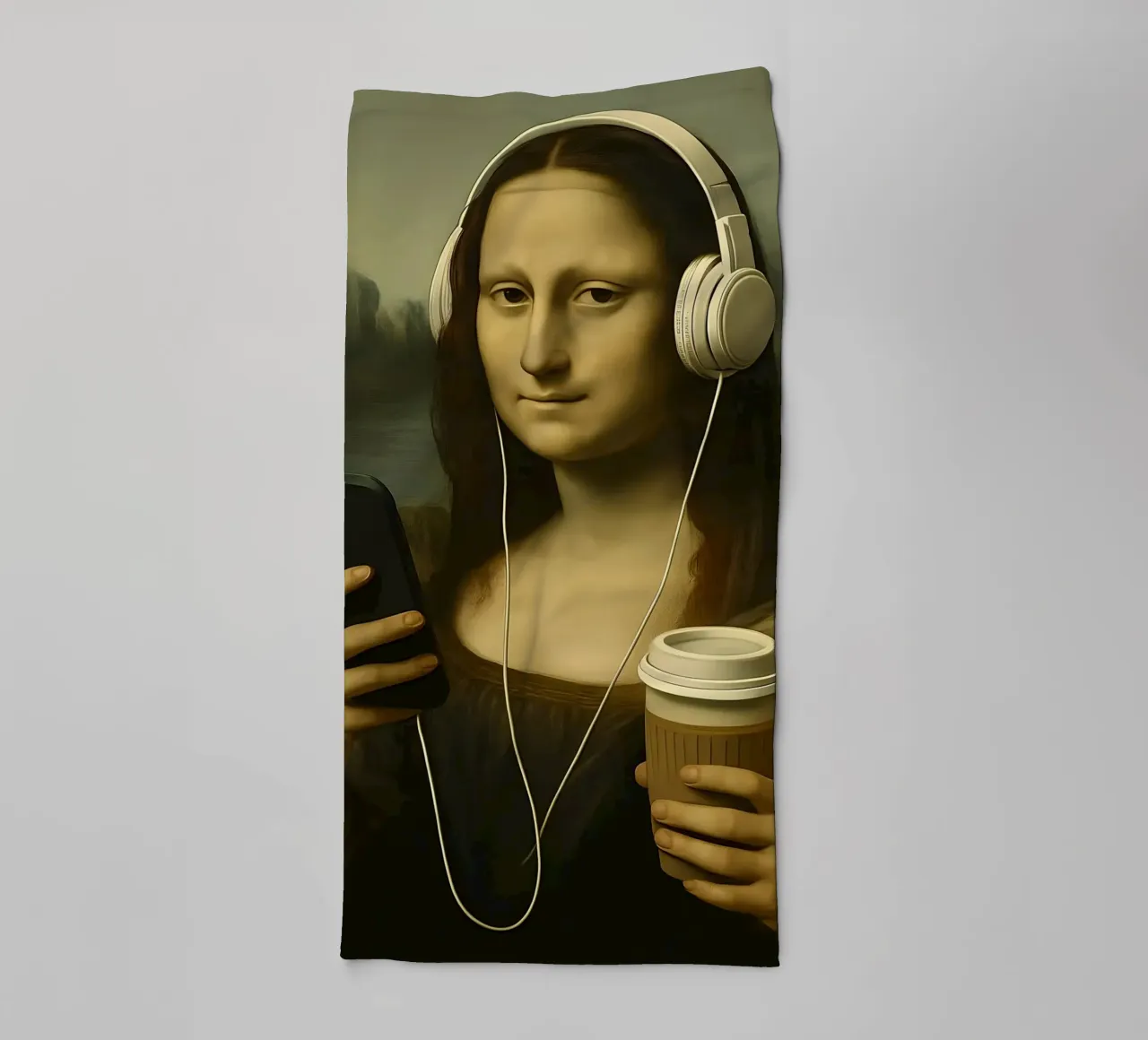 Monna Lisa con cuffie e caffè asciugamano da bagno da 🥝 KIWI STORE