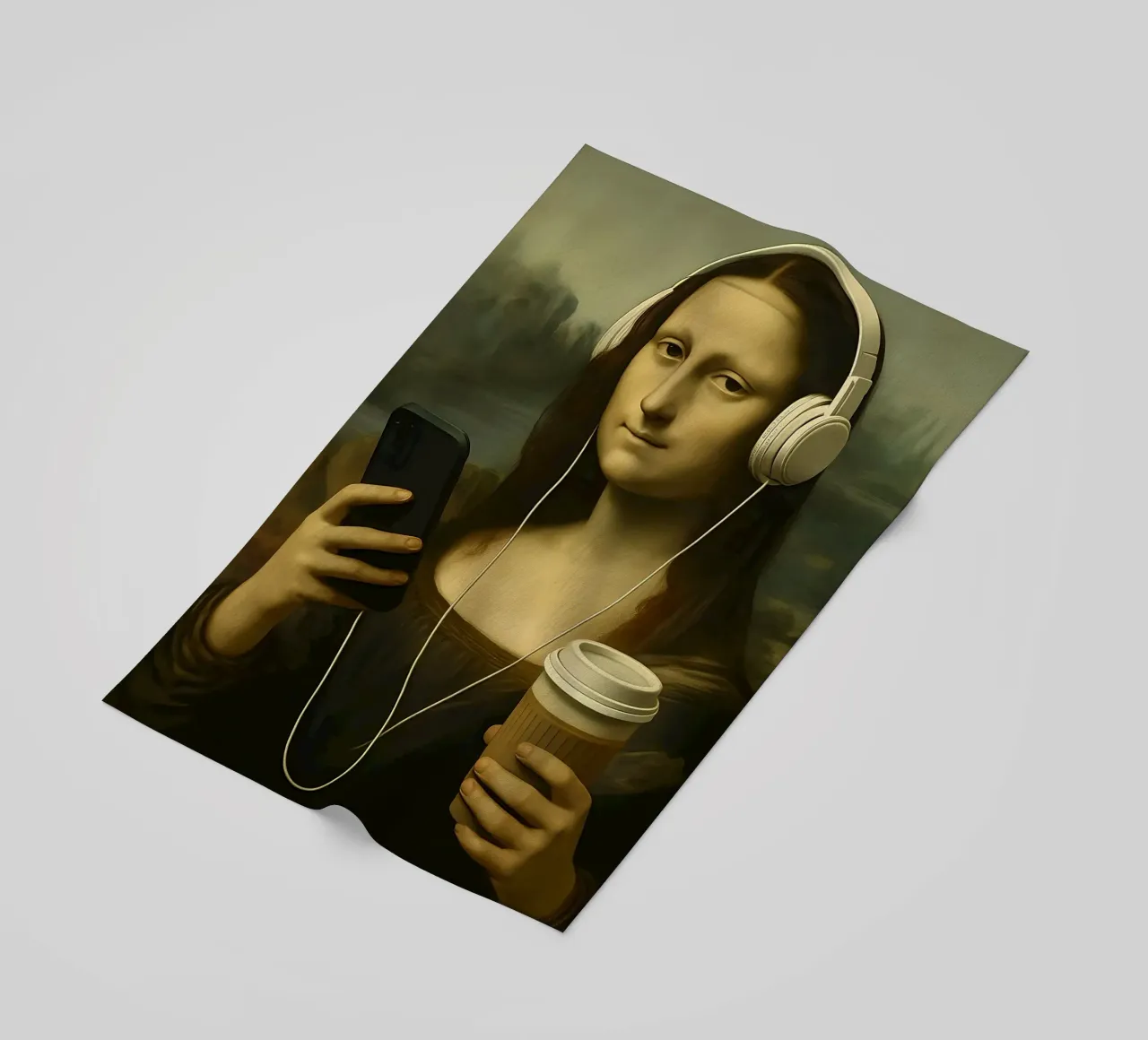 Monna Lisa con cuffie e caffè telo mare da 🥝 KIWI STORE