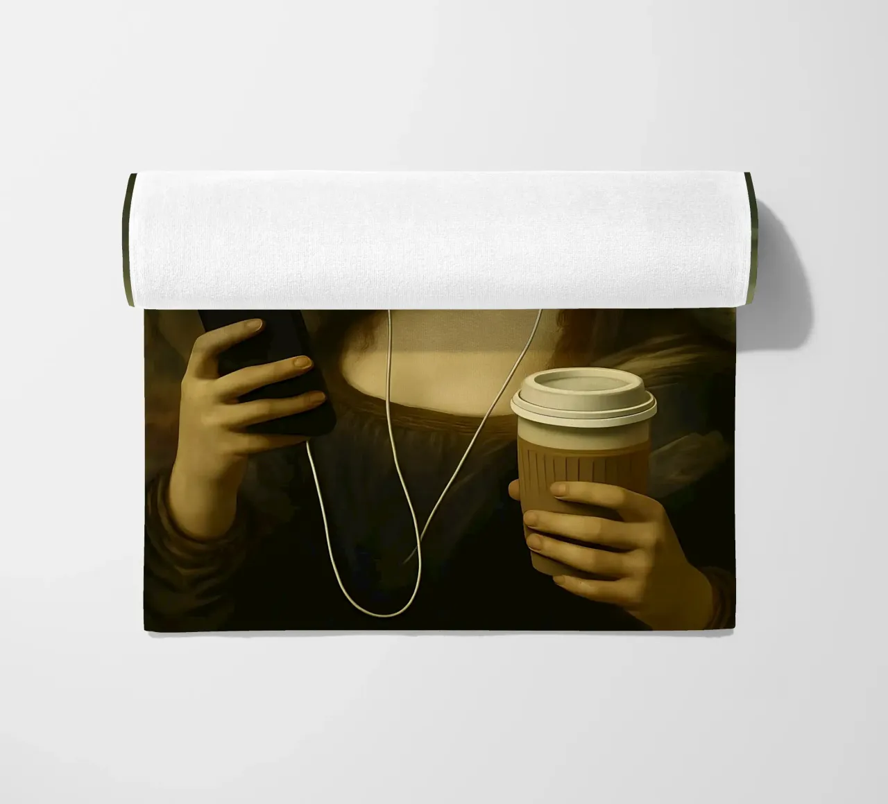 Monna Lisa con cuffie e caffè telo mare da 🥝 KIWI STORE